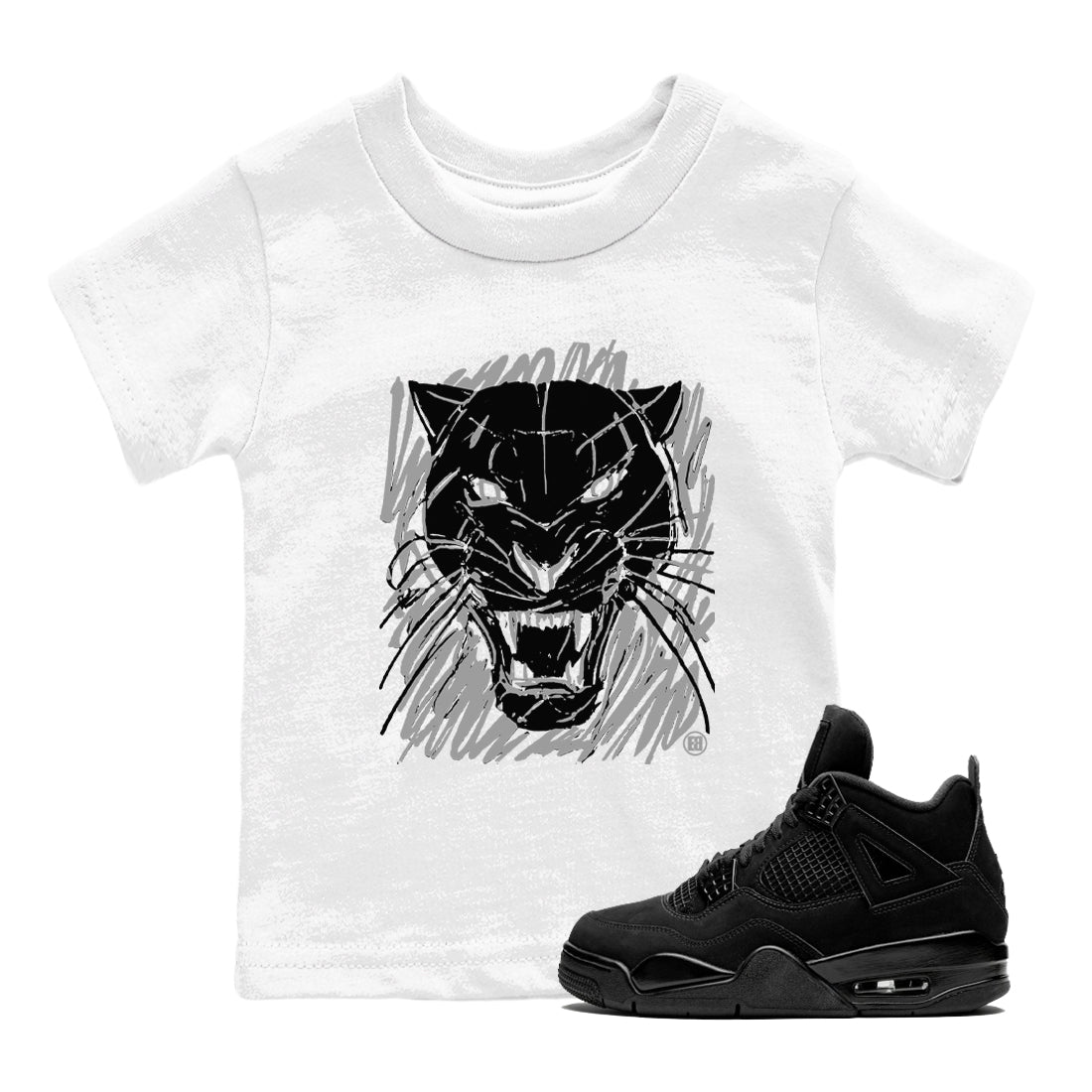 4s Black Cat shirts to match jordans Wild Cat Doodle sneaker match tees Air Jordan 4 Retro Black Cat match shoes to clothes Drip Gear Zone Youth Baby White 1 tee