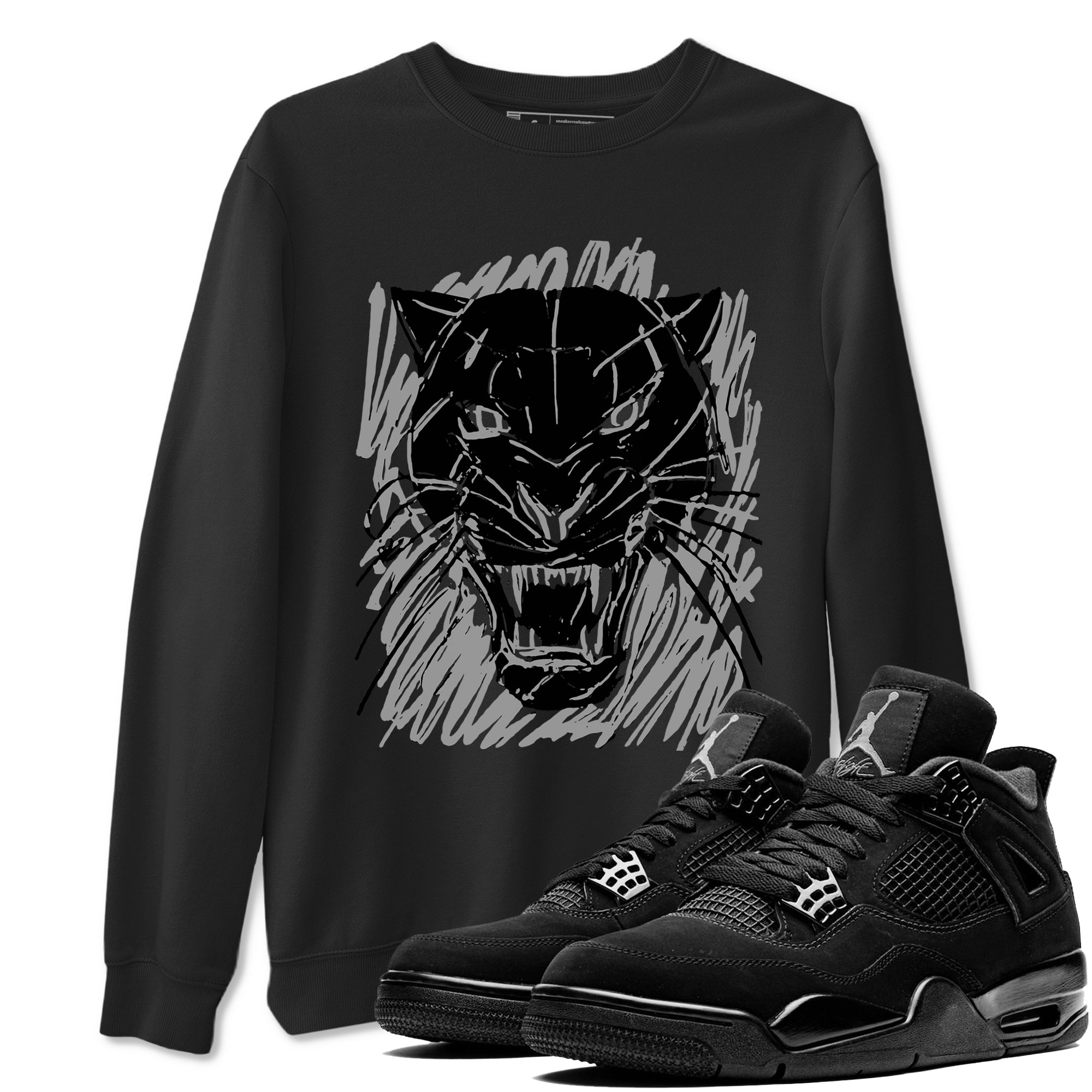 4s Black Cat shirts to match jordans Wild Cat Doodle sneaker match tees Air Jordan 4 Retro Black Cat match shoes to clothes Drip Gear Zone unisex cotton Black 1 shirts