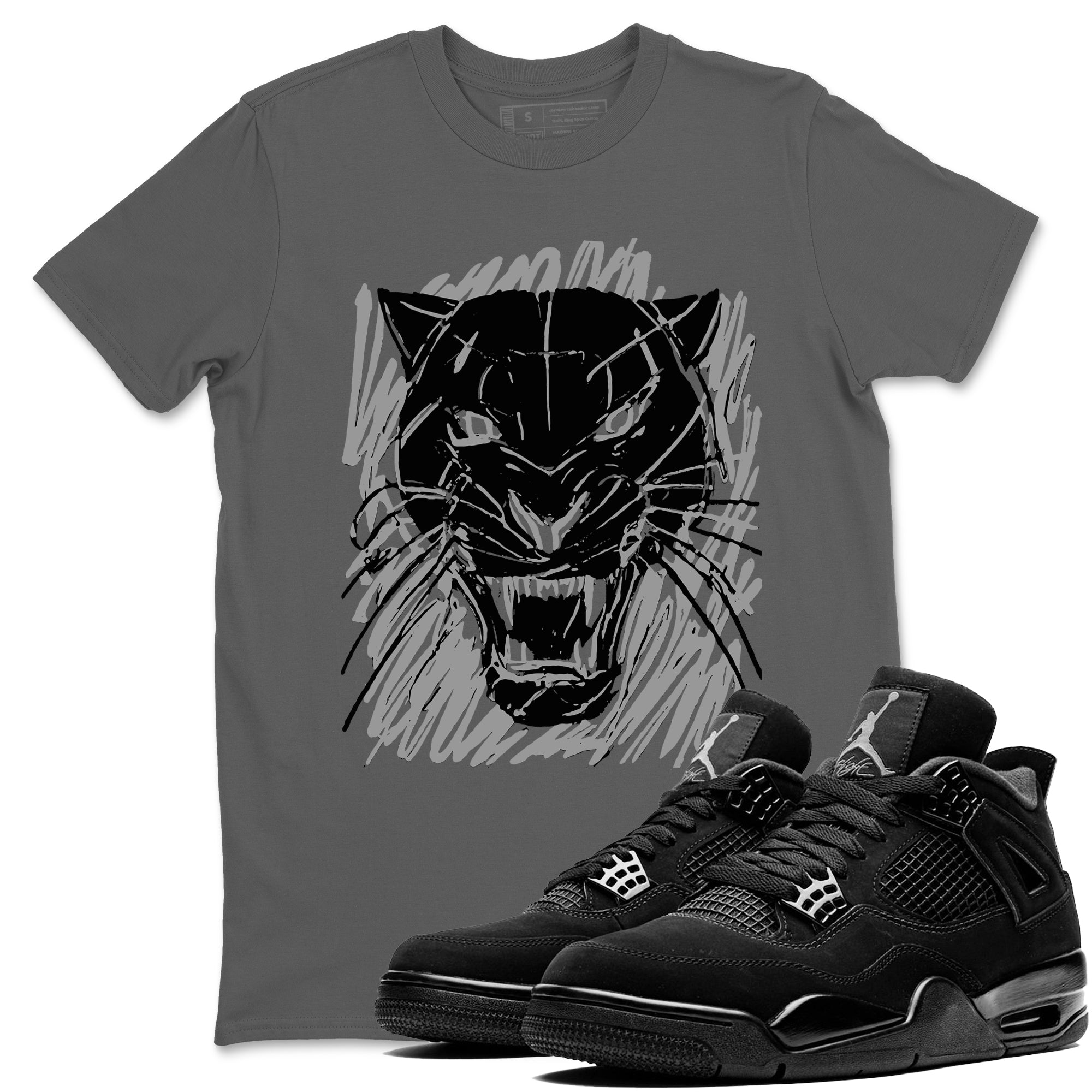 4s Black Cat shirts to match jordans Wild Cat Doodle sneaker match tees Air Jordan 4 Retro Black Cat match shoes to clothes Drip Gear Zone unisex cotton Cool Grey 1 shirts