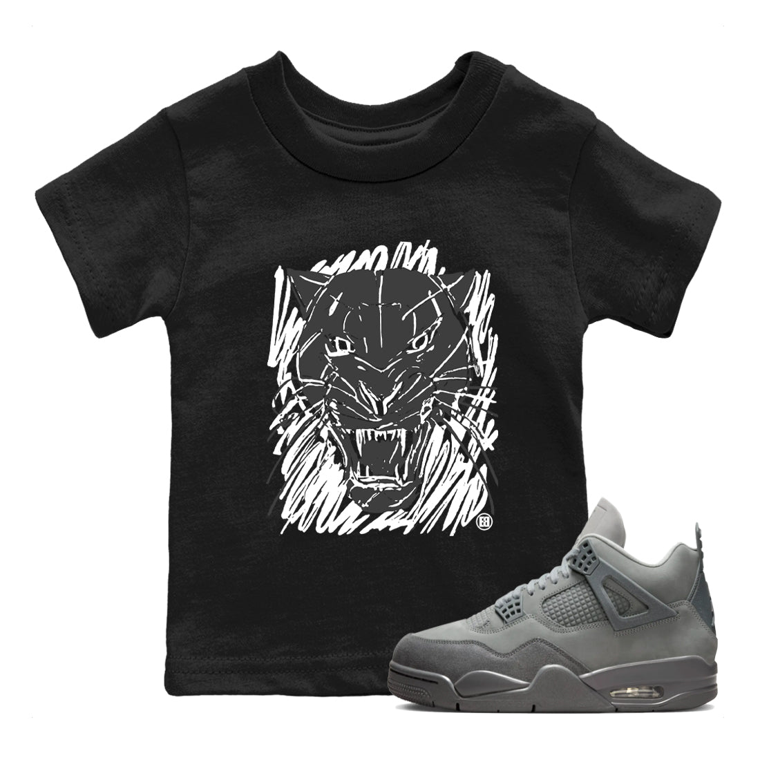 4s Wet Cement shirts to match jordans Wild Cat Doodle sneaker match tees Air Jordan 4 Retro Wet Cement match shoes to clothes Drip Gear Zone Youth Baby Black 1 tee