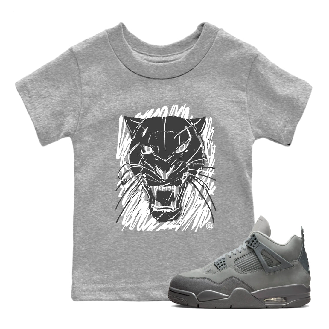 4s Wet Cement shirts to match jordans Wild Cat Doodle sneaker match tees Air Jordan 4 Retro Wet Cement match shoes to clothes Drip Gear Zone Youth Baby Heather Grey 1 tee