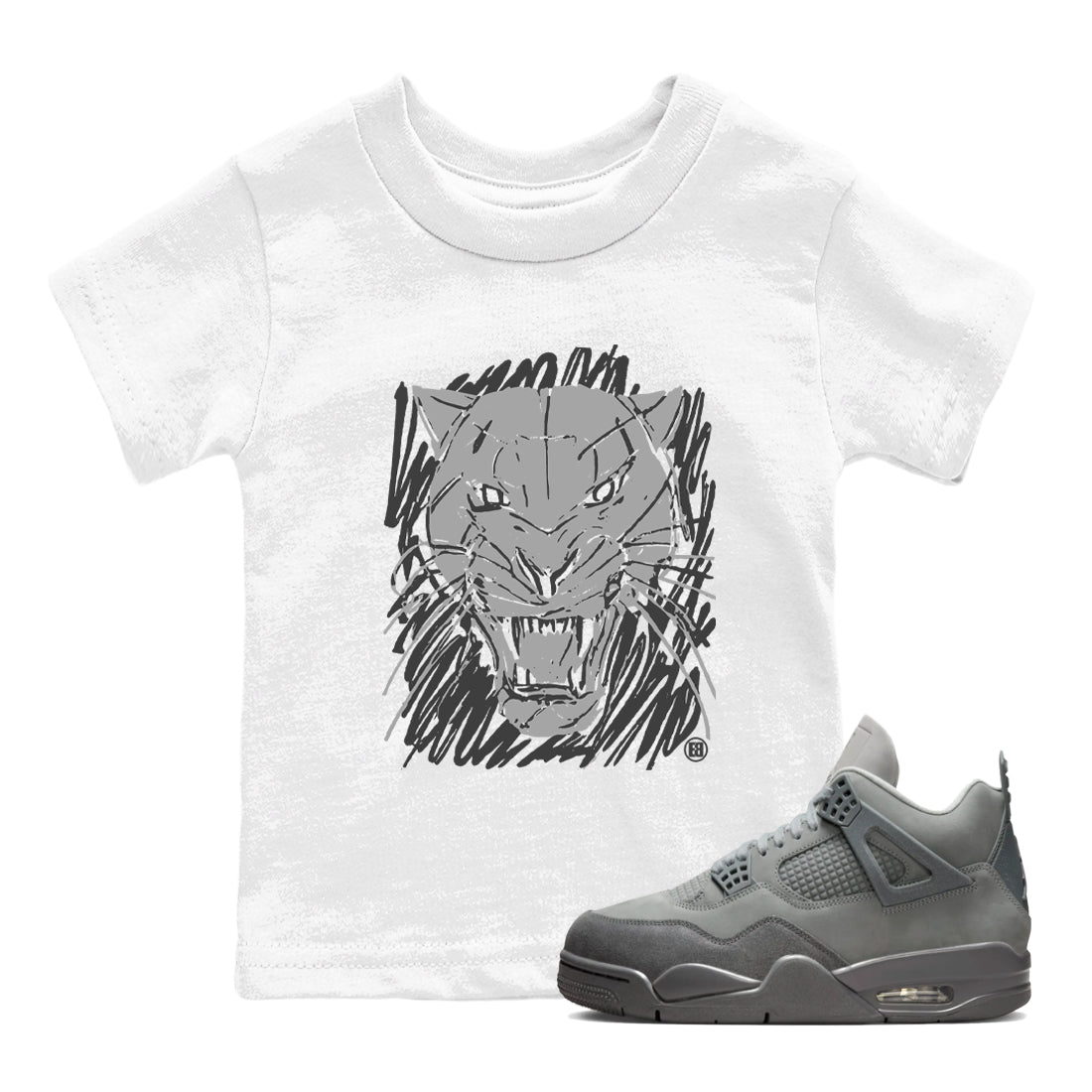 4s Wet Cement shirts to match jordans Wild Cat Doodle sneaker match tees Air Jordan 4 Retro Wet Cement match shoes to clothes Drip Gear Zone Youth Baby White 1 tee