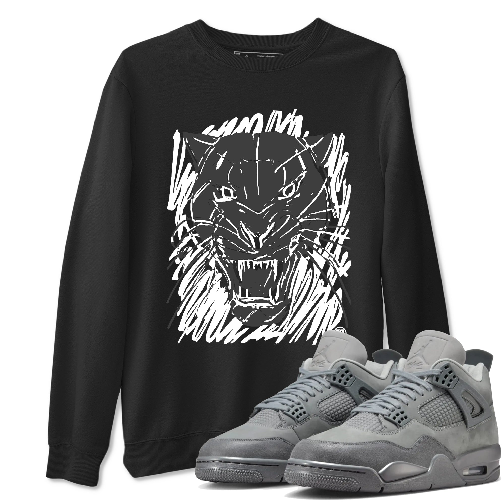 4s Wet Cement shirts to match jordans Wild Cat Doodle sneaker match tees Air Jordan 4 Retro Wet Cement match shoes to clothes Drip Gear Zone unisex cotton Black 1 shirts