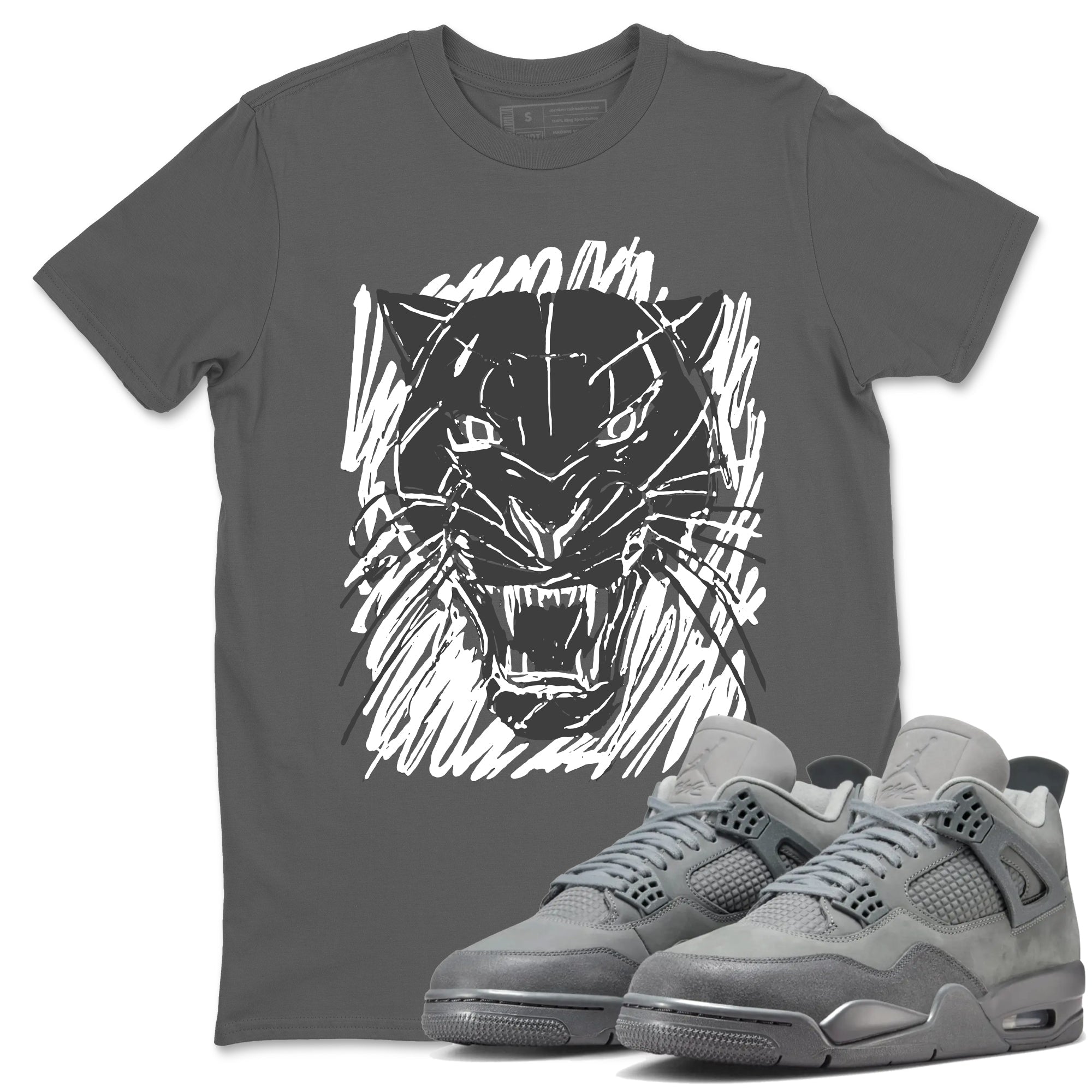 4s Wet Cement shirts to match jordans Wild Cat Doodle sneaker match tees Air Jordan 4 Retro Wet Cement match shoes to clothes Drip Gear Zone unisex cotton Cool Grey 1 shirts