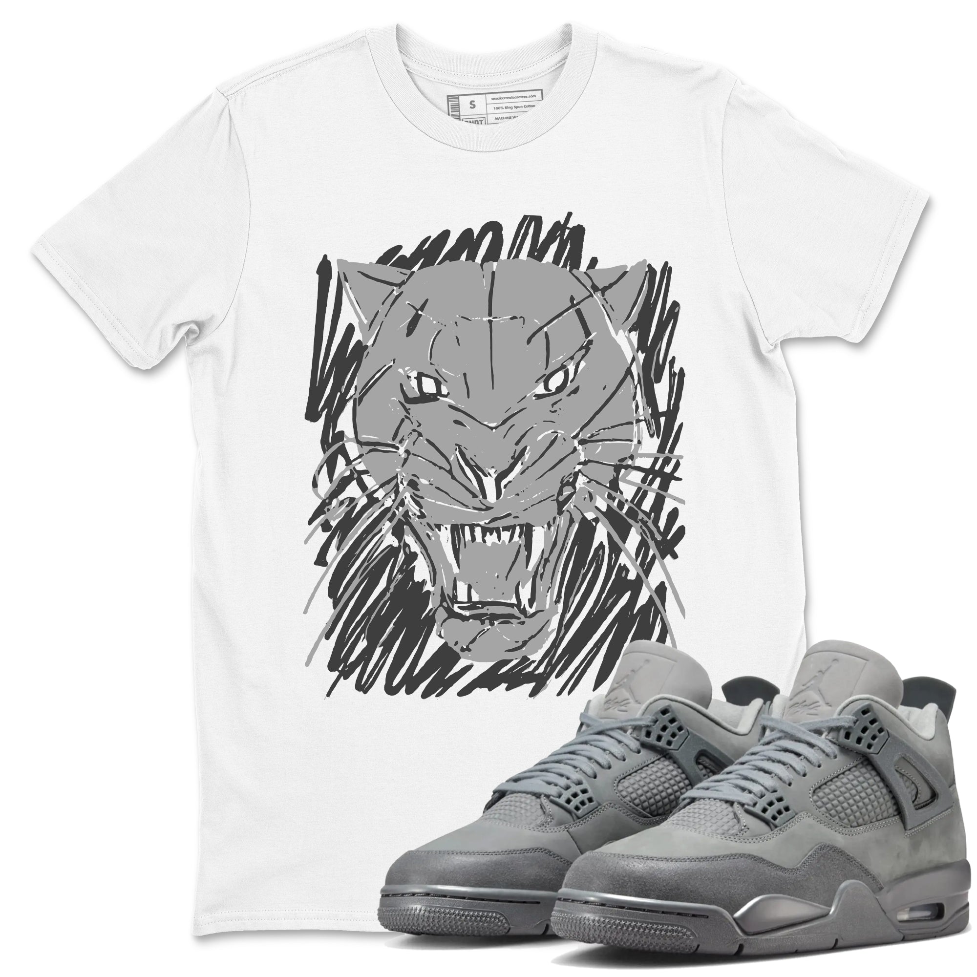 4s Wet Cement shirts to match jordans Wild Cat Doodle sneaker match tees Air Jordan 4 Retro Wet Cement match shoes to clothes Drip Gear Zone unisex cotton White 1 shirts