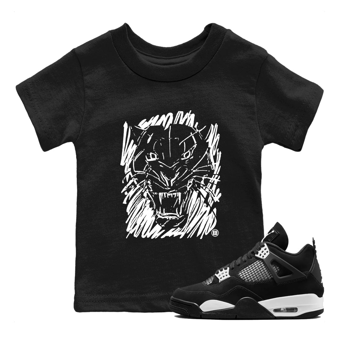 4s White Thunder shirts to match jordans Wild Cat Doodle sneaker match tees Air Jordan 4 Retro White Thunder match shoes to clothes Drip Gear Zone Youth Baby Black 1 tee