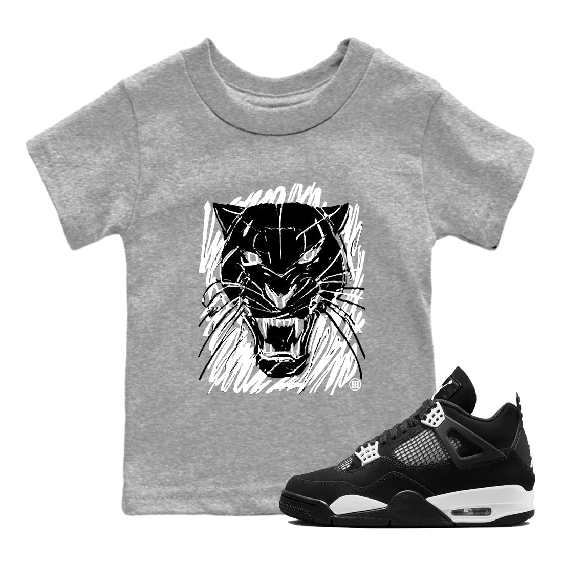 4s White Thunder shirts to match jordans Wild Cat Doodle sneaker match tees Air Jordan 4 Retro White Thunder match shoes to clothes Drip Gear Zone Youth Baby Heather Grey 1 tee