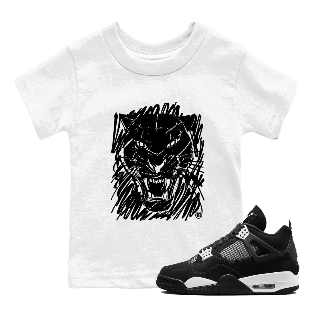 4s White Thunder shirts to match jordans Wild Cat Doodle sneaker match tees Air Jordan 4 Retro White Thunder match shoes to clothes Drip Gear Zone Youth Baby White 1 tee