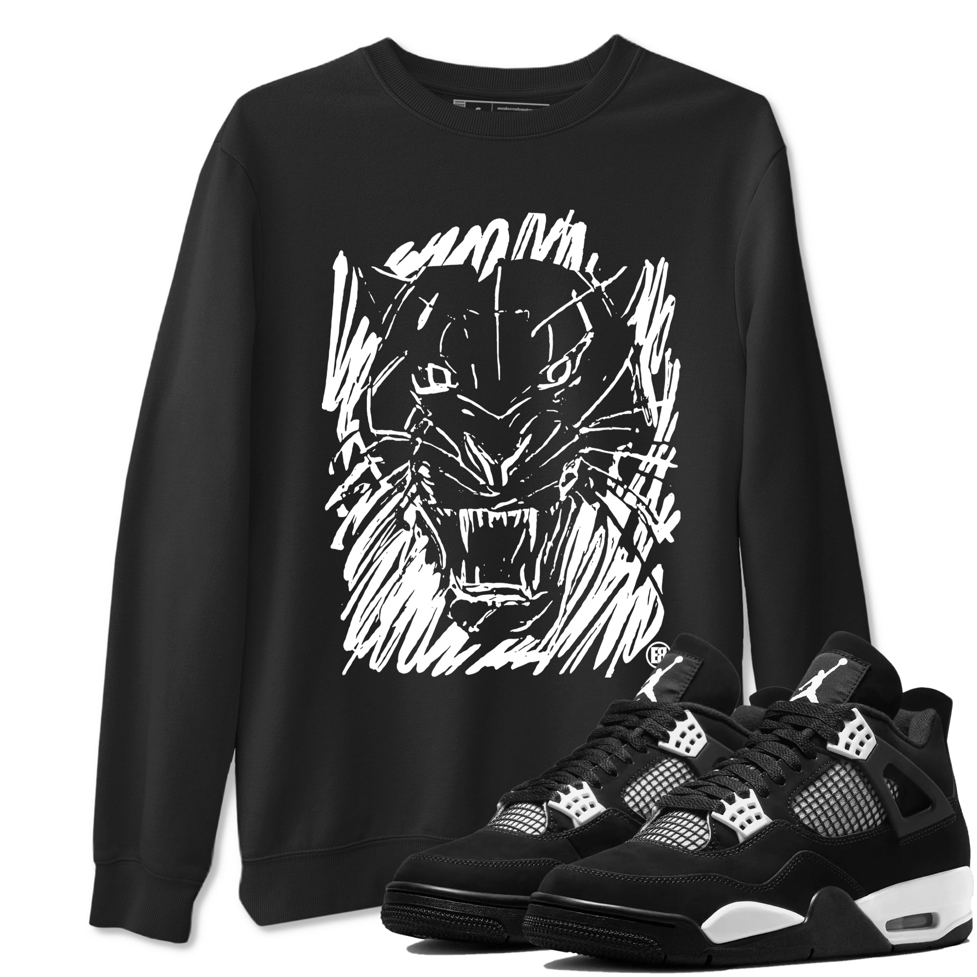 4s White Thunder shirts to match jordans Wild Cat Doodle sneaker match tees Air Jordan 4 Retro White Thunder match shoes to clothes Drip Gear Zone unisex cotton Black 1 shirts