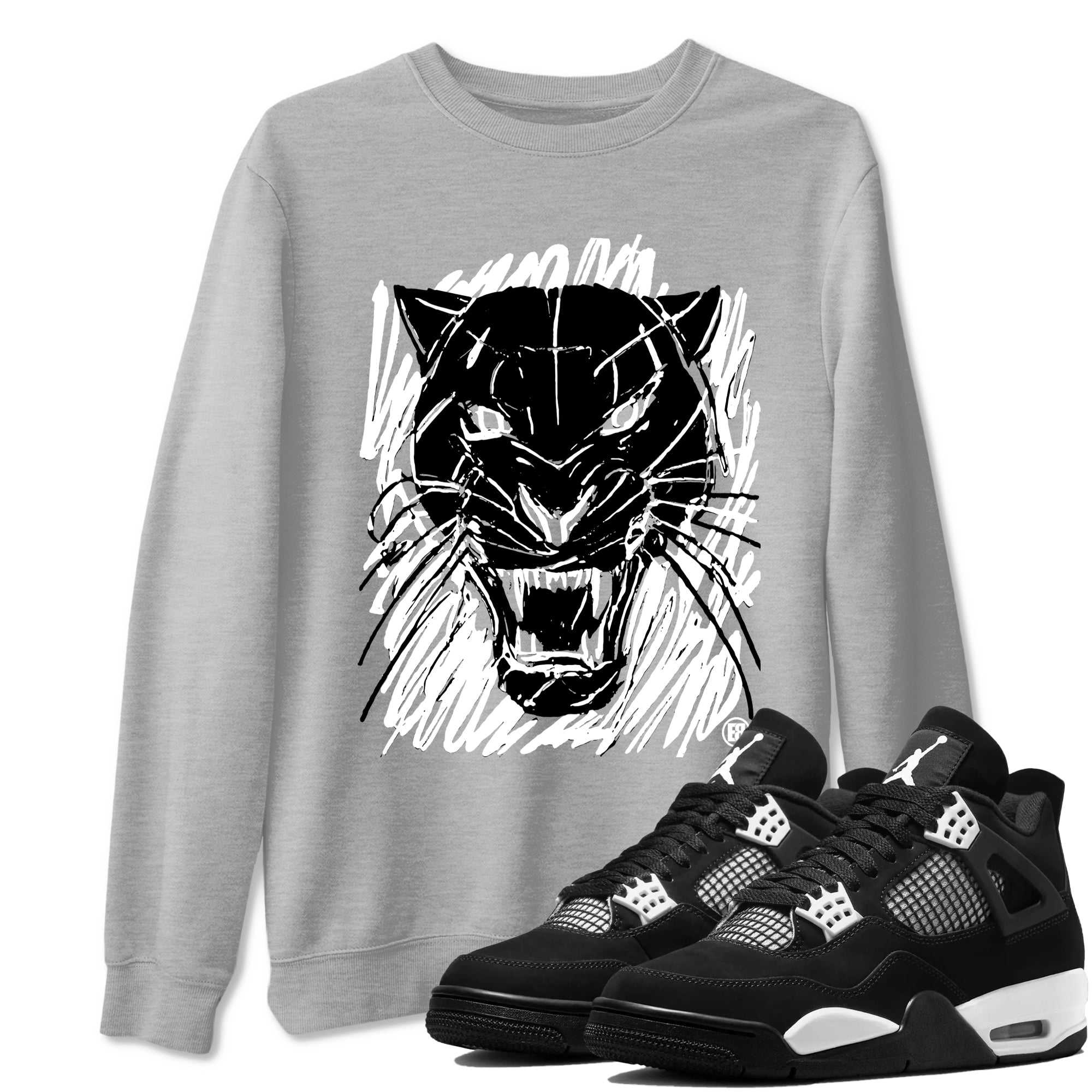 4s White Thunder shirts to match jordans Wild Cat Doodle sneaker match tees Air Jordan 4 Retro White Thunder match shoes to clothes Drip Gear Zone unisex cotton Heather Grey 1 shirts