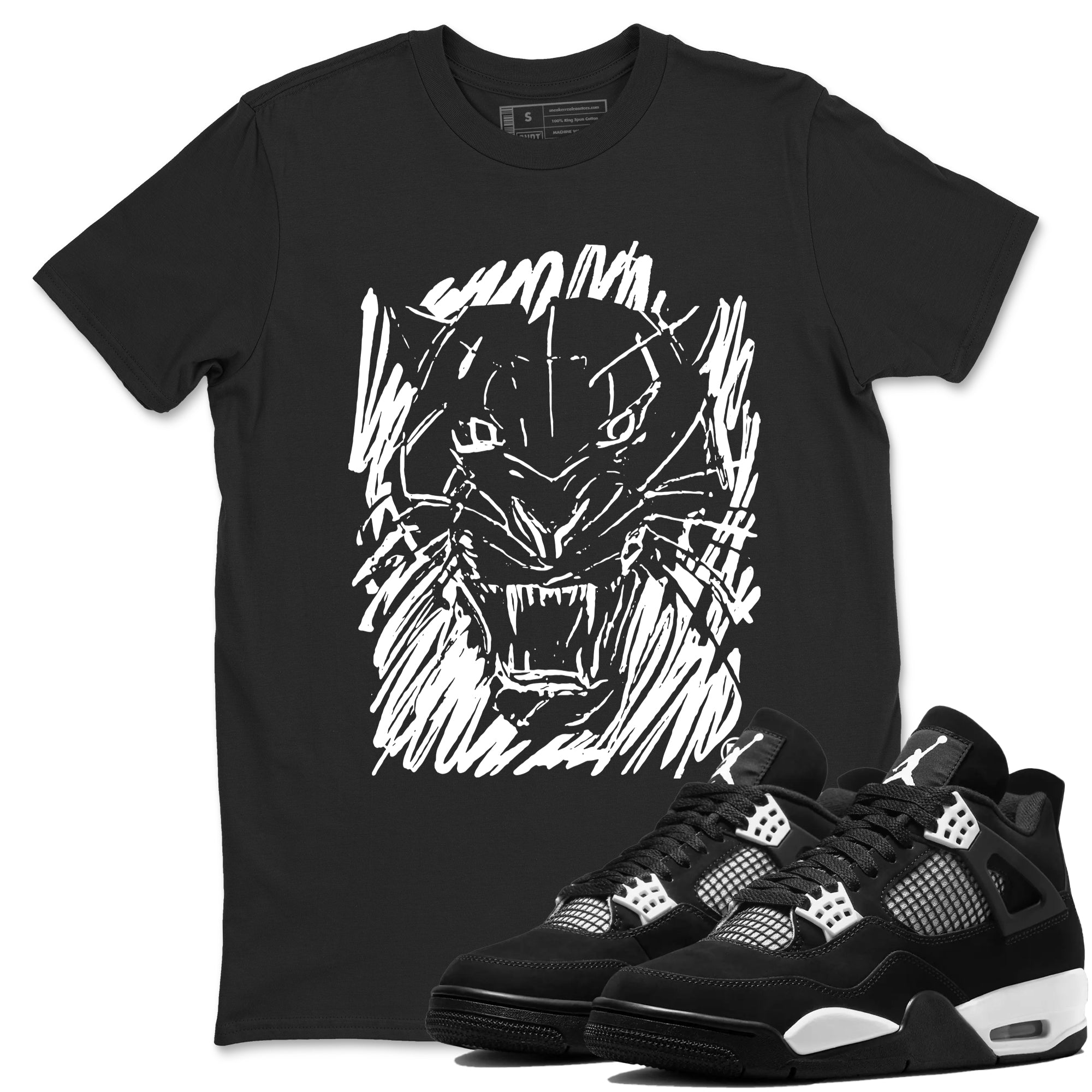 4s White Thunder shirts to match jordans Wild Cat Doodle sneaker match tees Air Jordan 4 Retro White Thunder match shoes to clothes Drip Gear Zone unisex cotton Black 1 shirts