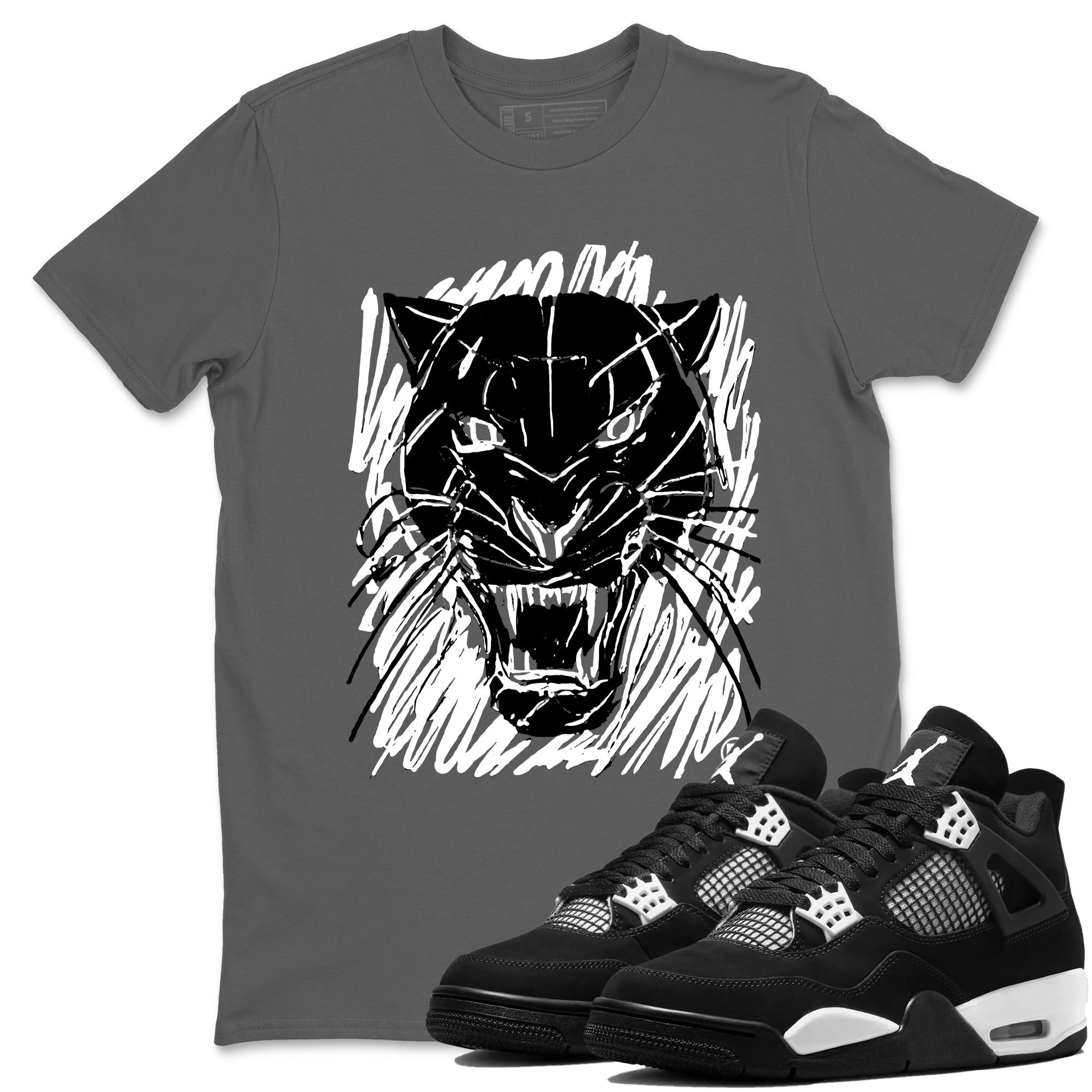4s White Thunder shirts to match jordans Wild Cat Doodle sneaker match tees Air Jordan 4 Retro White Thunder match shoes to clothes Drip Gear Zone unisex cotton Cool Grey 1 shirts