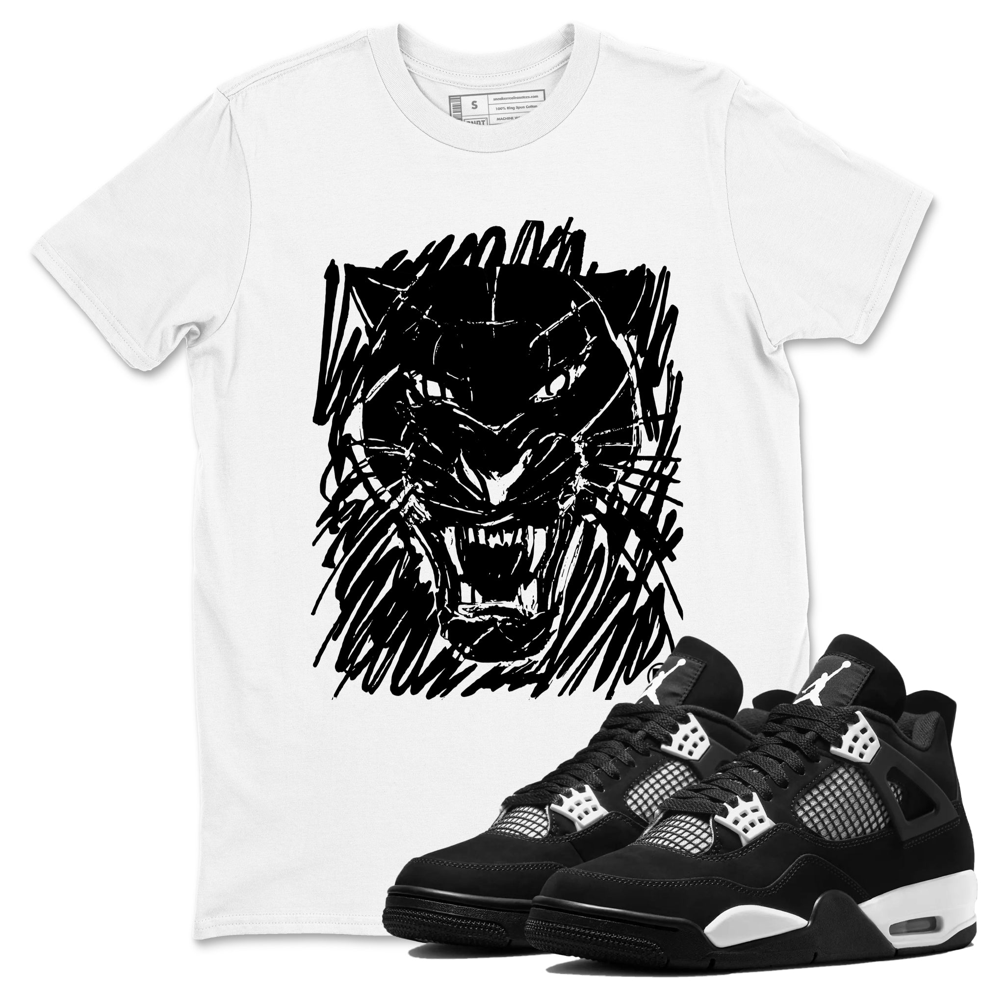 4s White Thunder shirts to match jordans Wild Cat Doodle sneaker match tees Air Jordan 4 Retro White Thunder match shoes to clothes Drip Gear Zone unisex cotton White 1 shirts