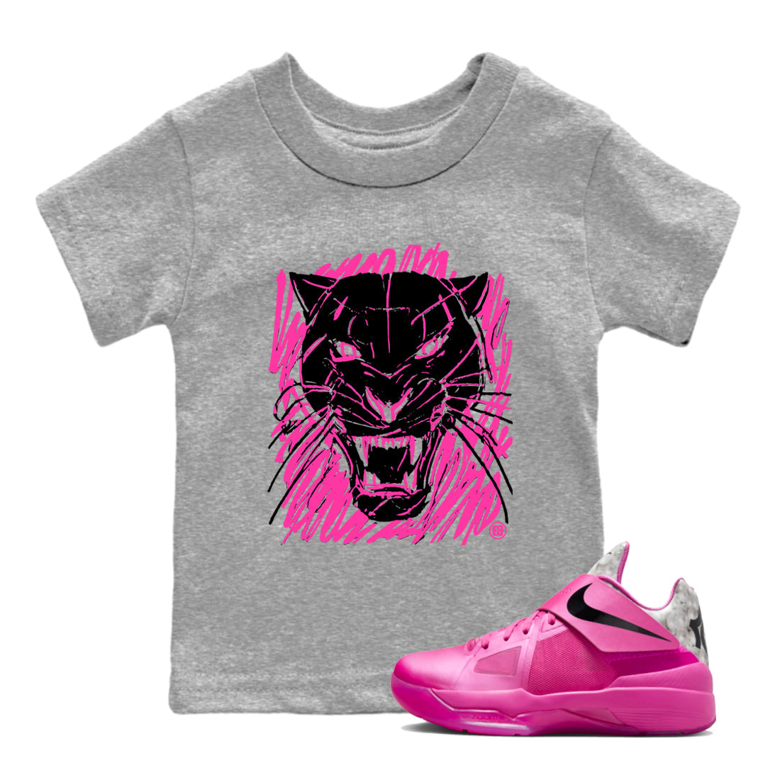 Nike KD 4 Retro Aunt Pearl shirts to match jordans Wild Cat Doodle sneaker match tees Nike KD 4 Aunt Pearl match shoes to clothes Drip Gear Zone Youth Baby Heather Grey 1 tee