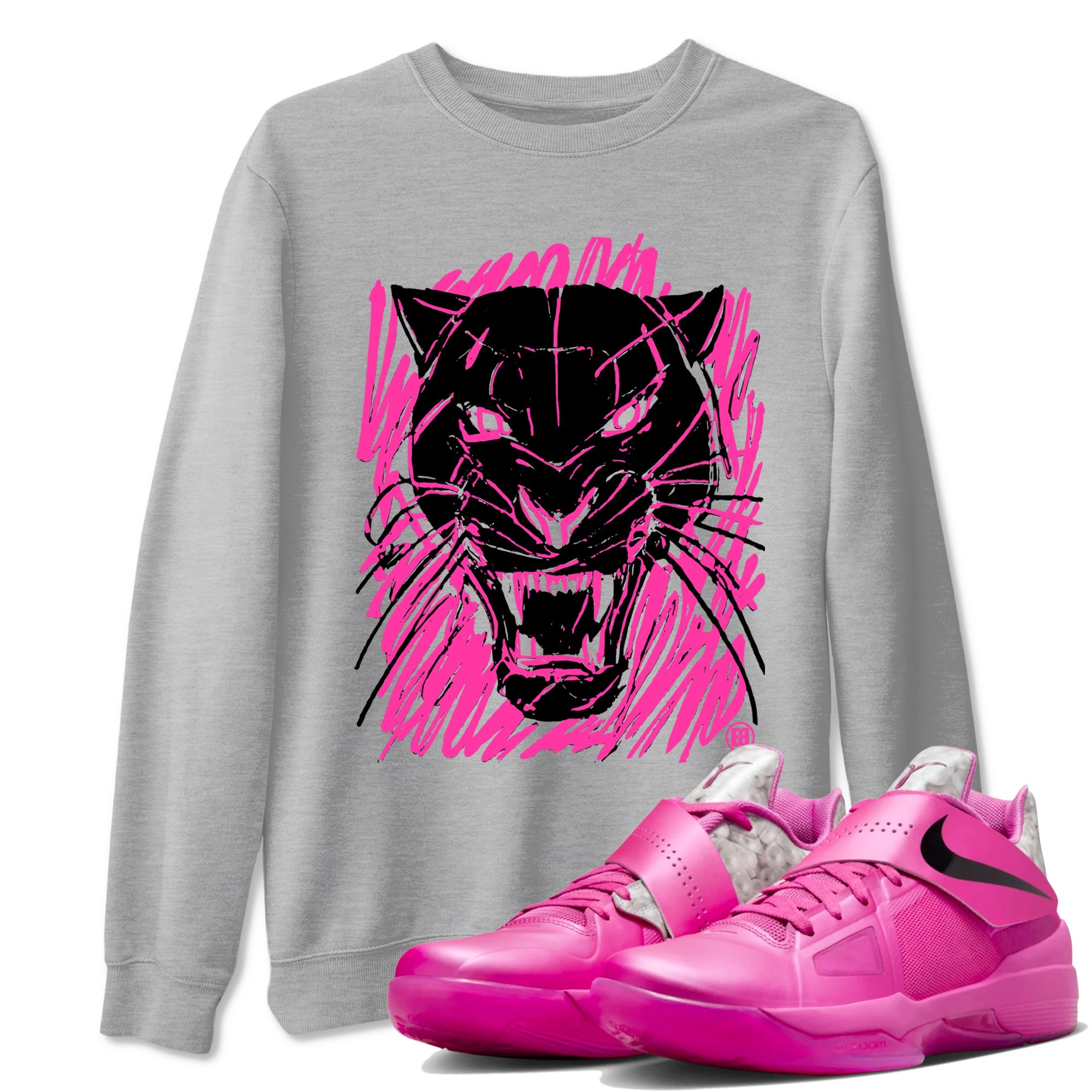 Nike KD 4 Retro Aunt Pearl shirts to match jordans Wild Cat Doodle sneaker match tees Nike KD 4 Aunt Pearl match shoes to clothes Drip Gear Zone unisex cotton Heather Grey 1 shirts