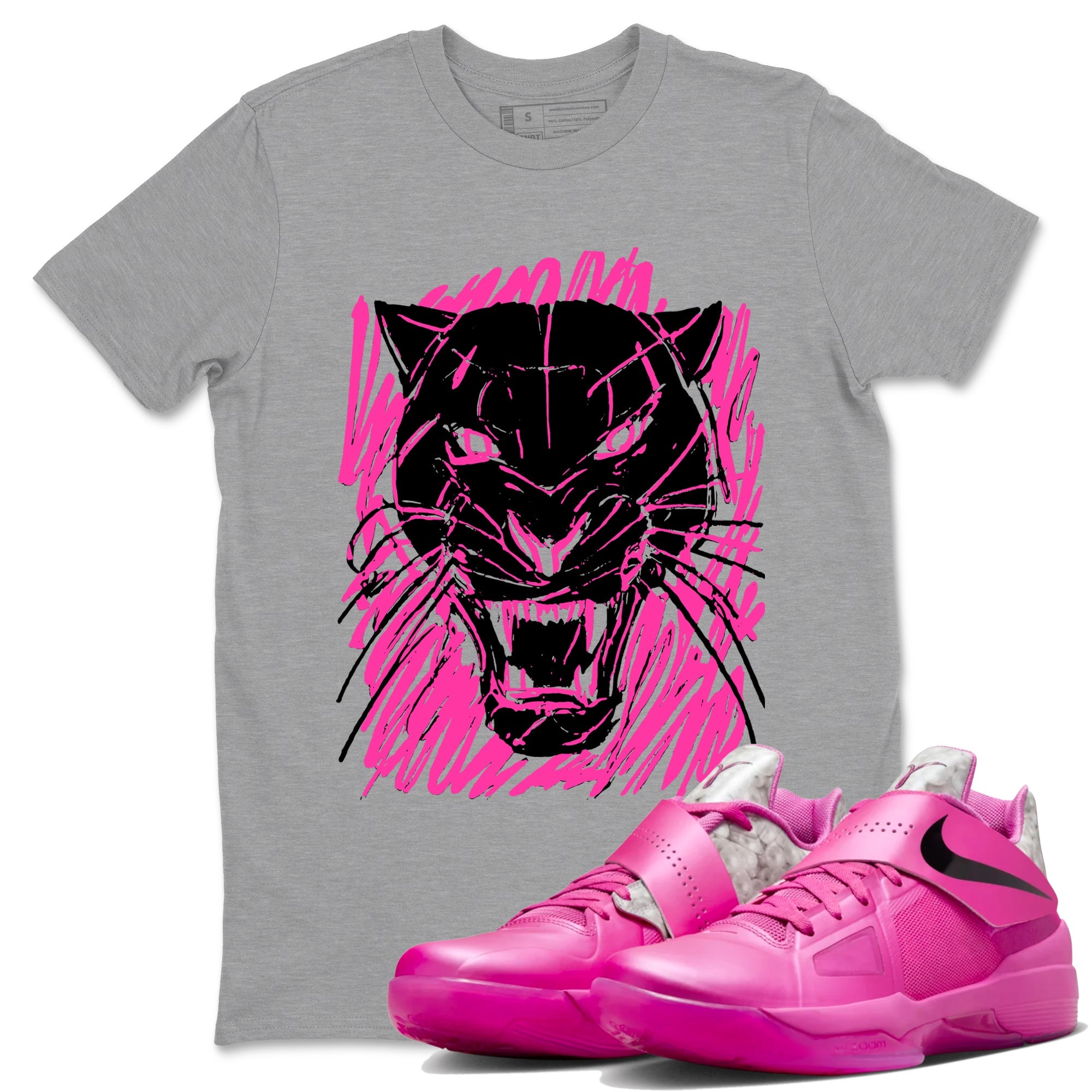 Nike KD 4 Retro Aunt Pearl shirts to match jordans Wild Cat Doodle sneaker match tees Nike KD 4 Aunt Pearl match shoes to clothes Drip Gear Zone unisex cotton Heather Grey 1 shirts