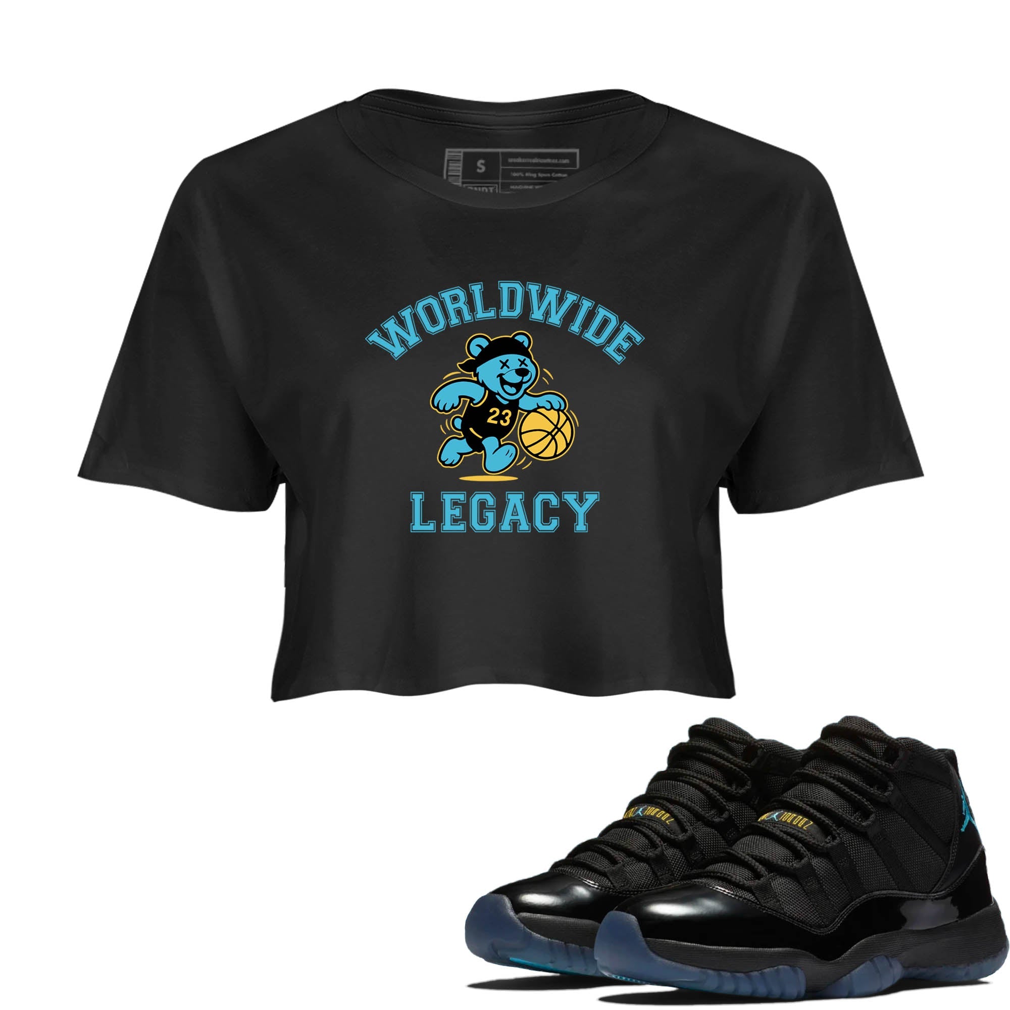 Sneaker Threads  Sneaker Tees To Match Air Jordan 11 Retro Gamma  Worldwide Legacy Crop Tee Black 1. Perfect for Jordan releases 2025 colorways.