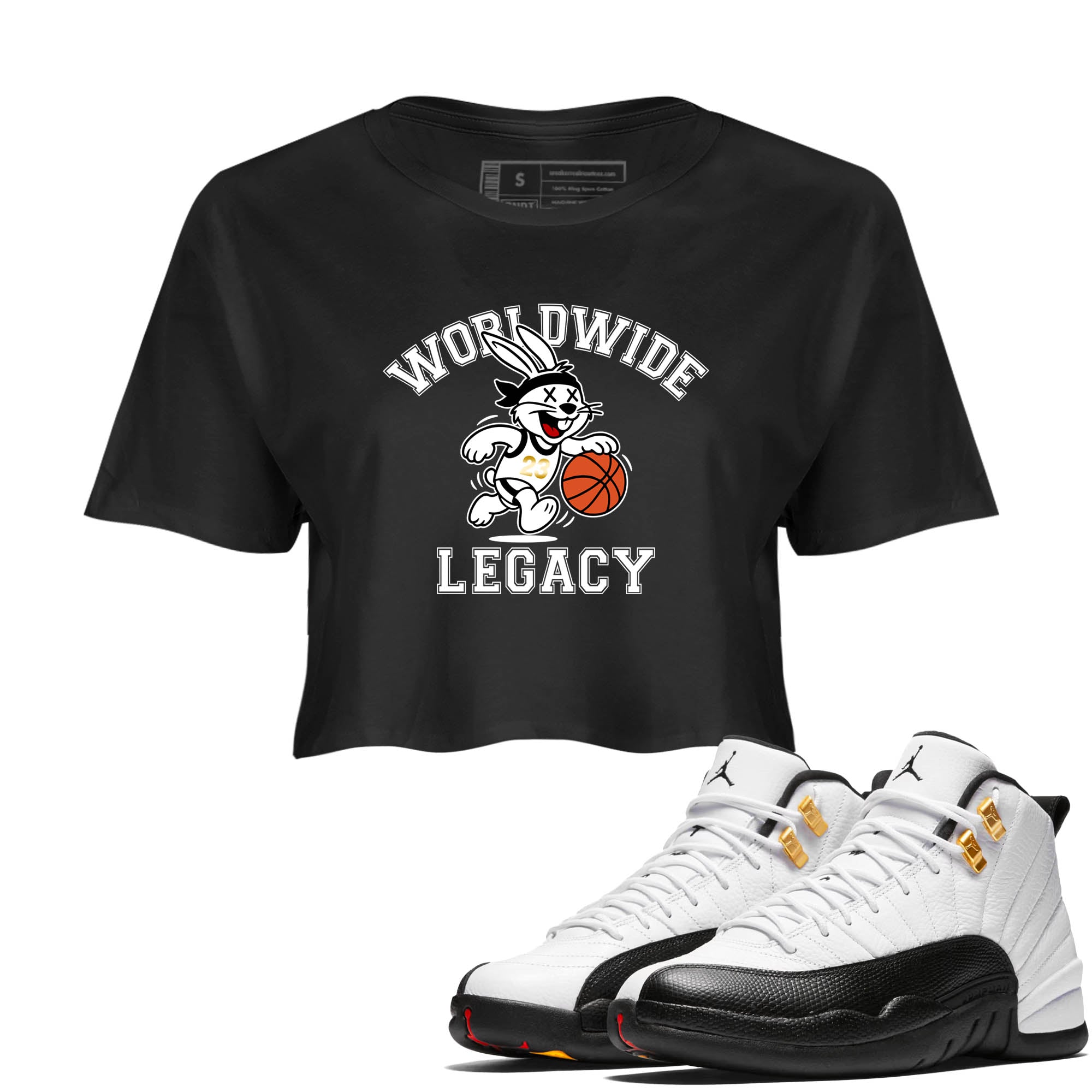 Sneaker Threads  Sneaker Tees To Match Air Jordan 12 Taxi  Worldwide Legacy Crop Tee Black 1. Perfect for Jordan releases 2025 colorways.