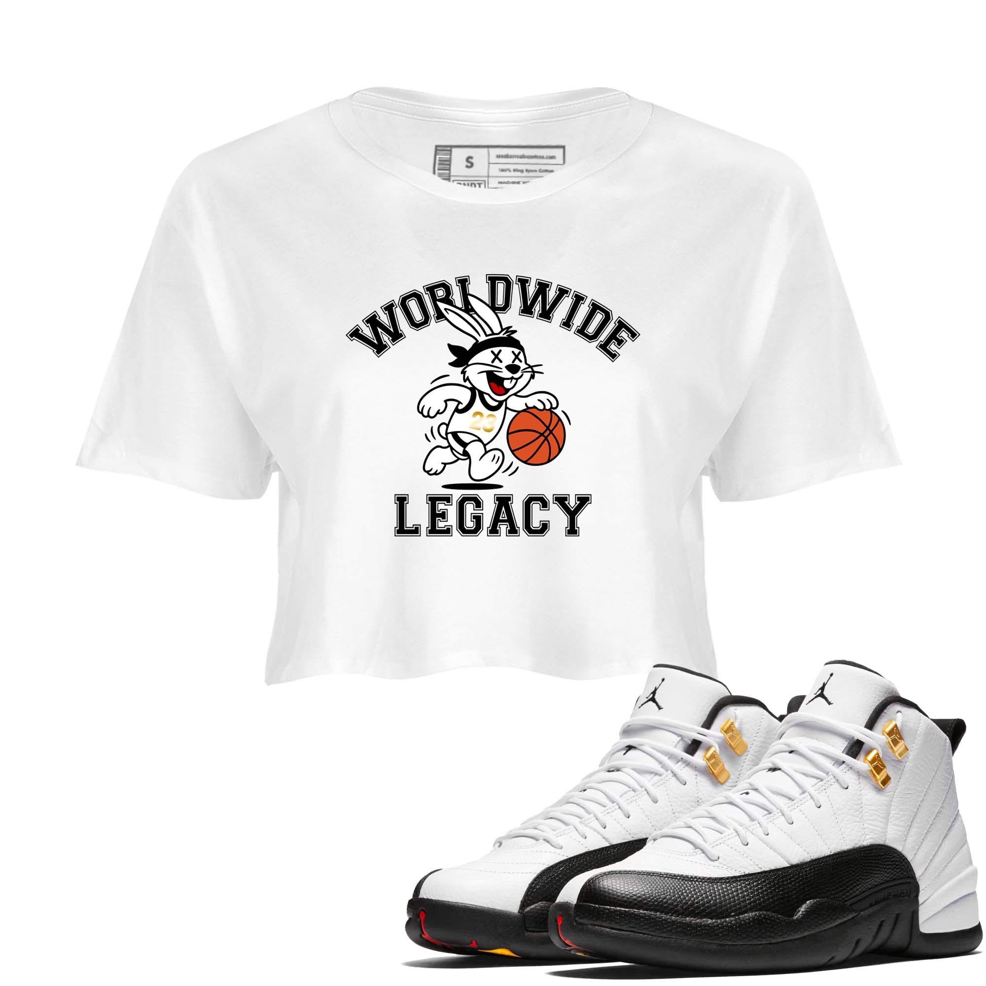 Sneaker Threads  Sneaker Tees To Match Air Jordan 12 Taxi  Worldwide Legacy Crop Tee White 1. Perfect for Jordan releases 2025 colorways.