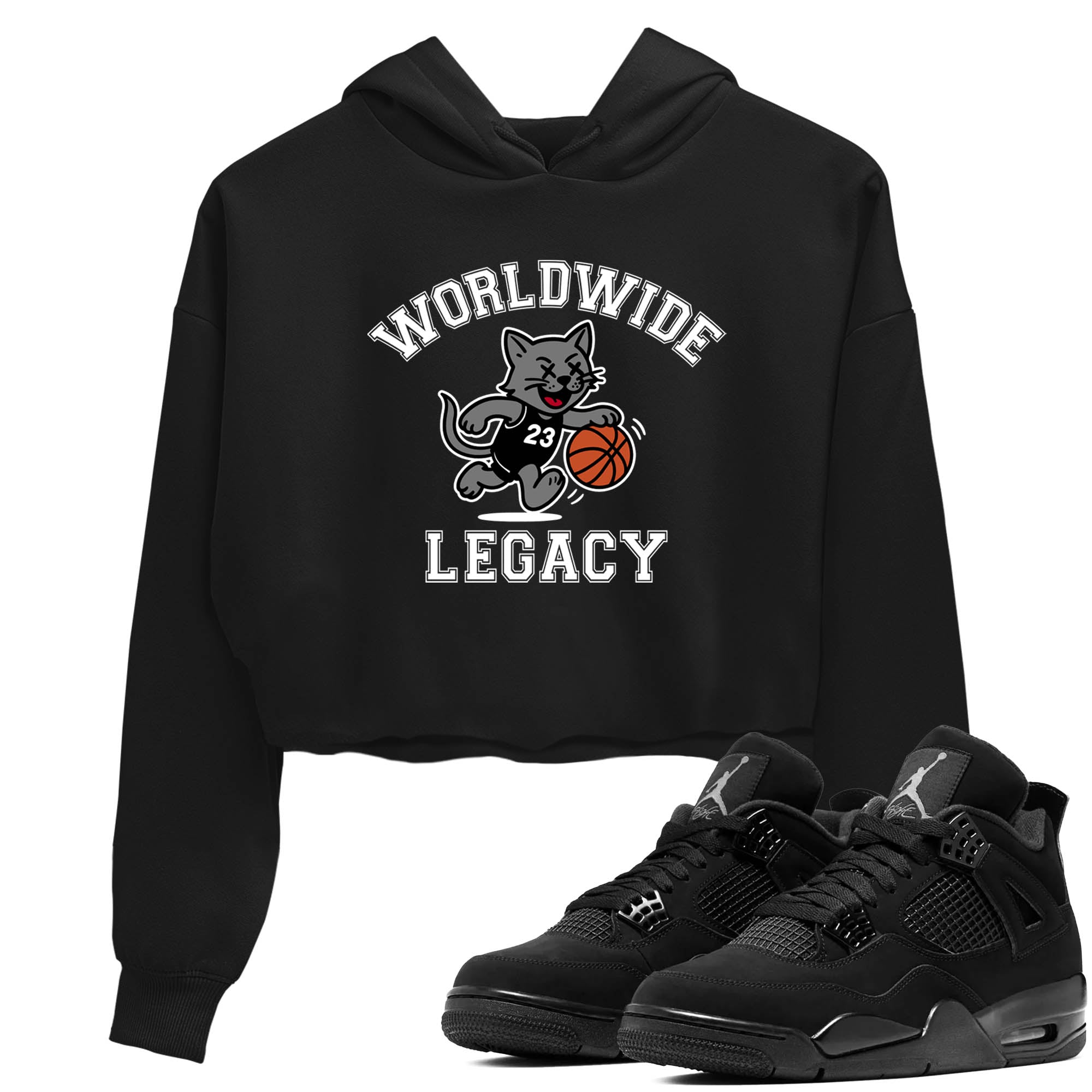 Sneaker Threads  Sneaker Tees To Match Air Jordan 4 Black Cat  Worldwide Legacy Crop Tee Black 1. Perfect for Jordan releases 2025 colorways.