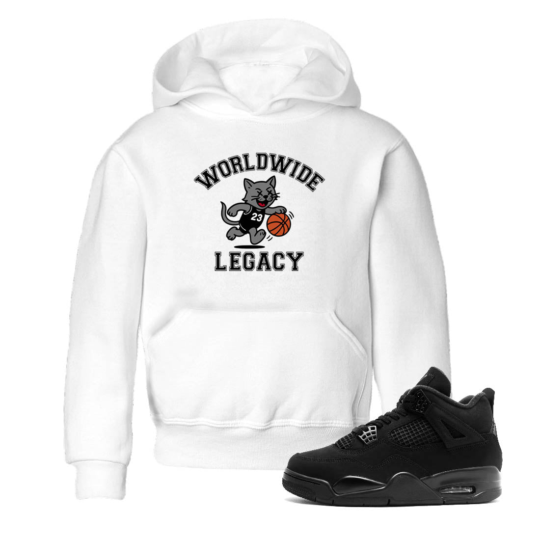 Sneaker Threads  Sneaker Tees To Match Air Jordan 4 Black Cat  Worldwide Legacy Youth Graphic Tee White 1. Perfect for Jordan releases 2025 colorways.