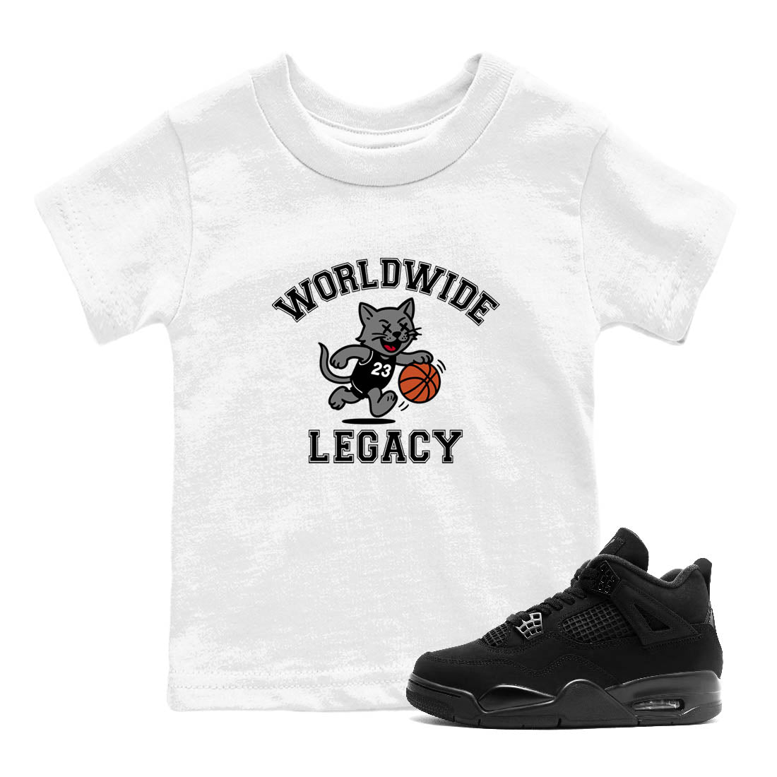 Sneaker Threads  Sneaker Tees To Match Air Jordan 4 Black Cat  Worldwide Legacy Youth Graphic Tee White 1. Perfect for Jordan releases 2025 colorways.