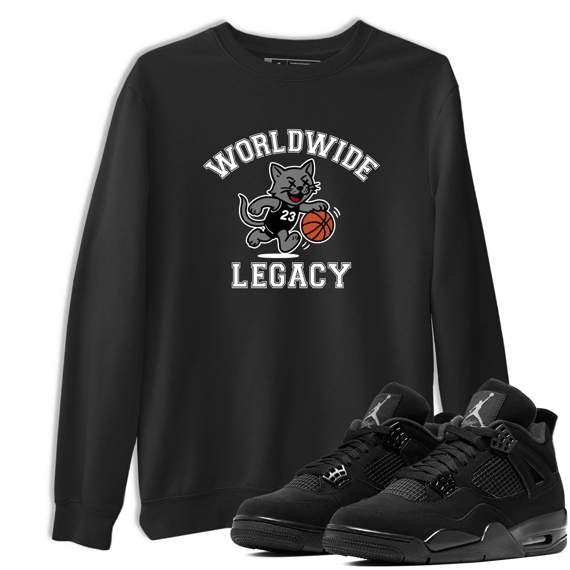 Sneaker Threads  Sneaker Tees To Match Air Jordan 4 Black Cat  Worldwide Legacy Graphic Tee Black 1. Perfect for Jordan releases 2025 colorways.