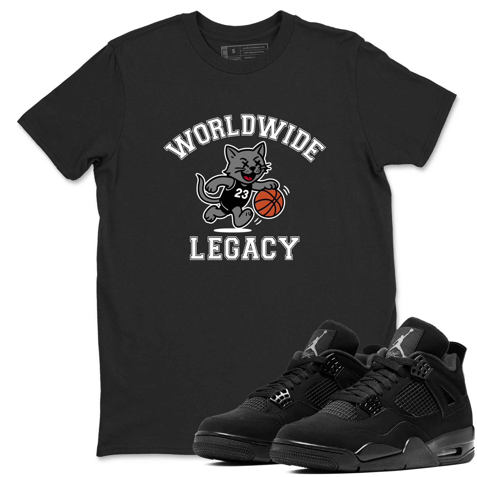 Sneaker Threads  Sneaker Tees To Match Air Jordan 4 Black Cat  Worldwide Legacy Graphic Tee Black 1. Perfect for Jordan releases 2025 colorways.