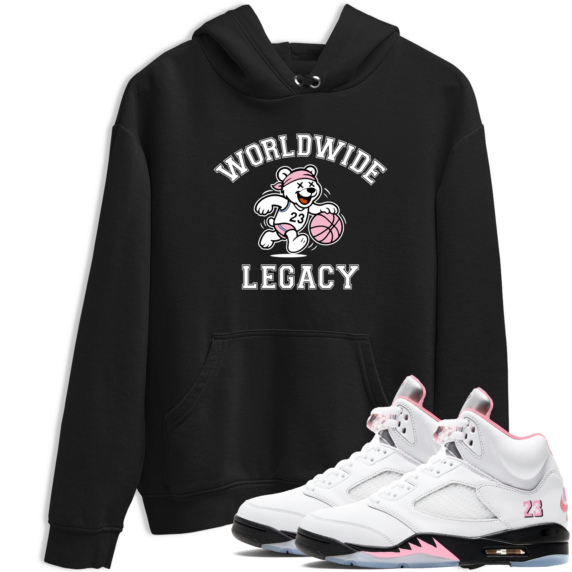 Sneaker Threads  Sneaker Tees To Match Air Jordan 5 Medium Soft Pink  Worldwide Legacy Graphic Tee Black 1. Perfect for Jordan releases 2025 colorways.