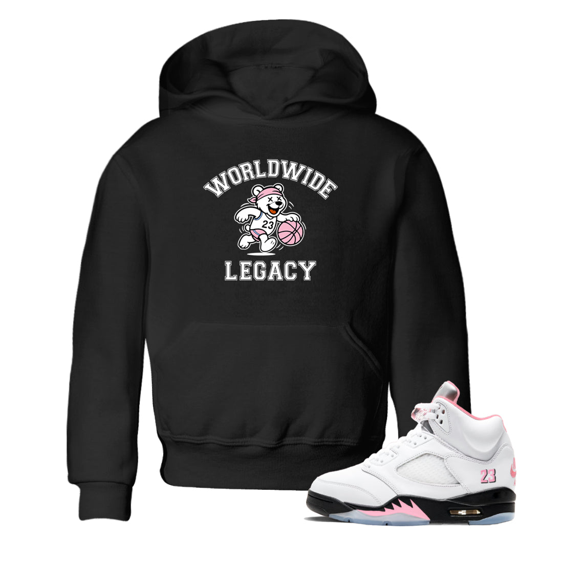 Sneaker Threads  Sneaker Tees To Match Air Jordan 5 Medium Soft Pink  Worldwide Legacy Youth Graphic Tee Black 1. Perfect for Jordan releases 2025 colorways.