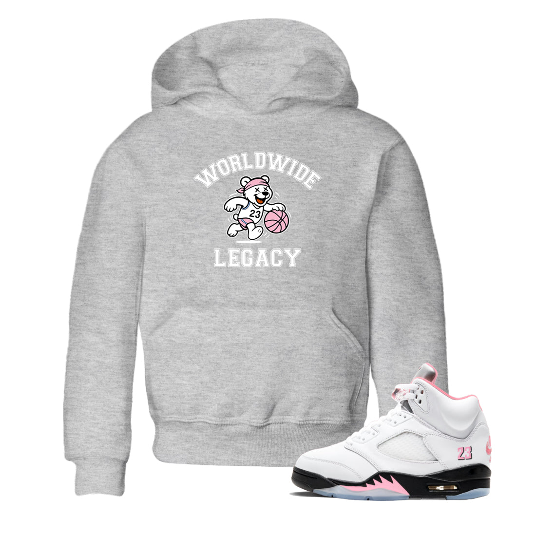 Sneaker Threads  Sneaker Tees To Match Air Jordan 5 Medium Soft Pink  Worldwide Legacy Youth Graphic Tee Heather Grey 1. Perfect for Jordan releases 2025 colorways.