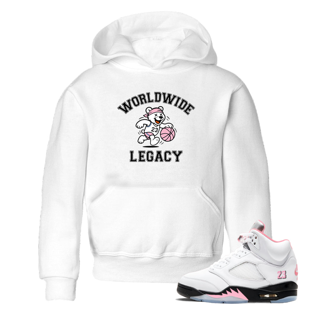 Sneaker Threads  Sneaker Tees To Match Air Jordan 5 Medium Soft Pink  Worldwide Legacy Youth Graphic Tee White 1. Perfect for Jordan releases 2025 colorways.