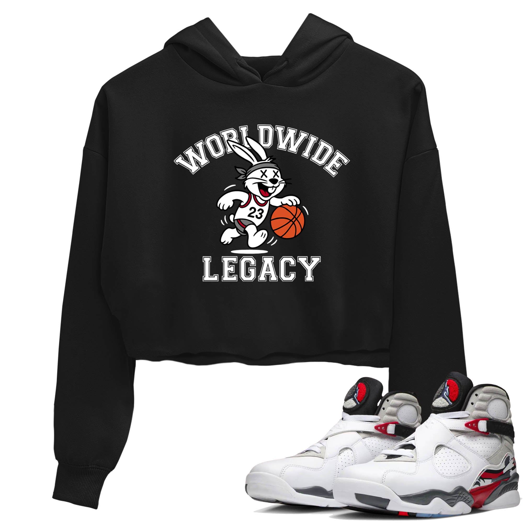Sneaker Threads  Sneaker Tees To Match Air Jordan 8 Bunny  Worldwide Legacy Crop Tee Black 1. Perfect for Jordan releases 2025 colorways.