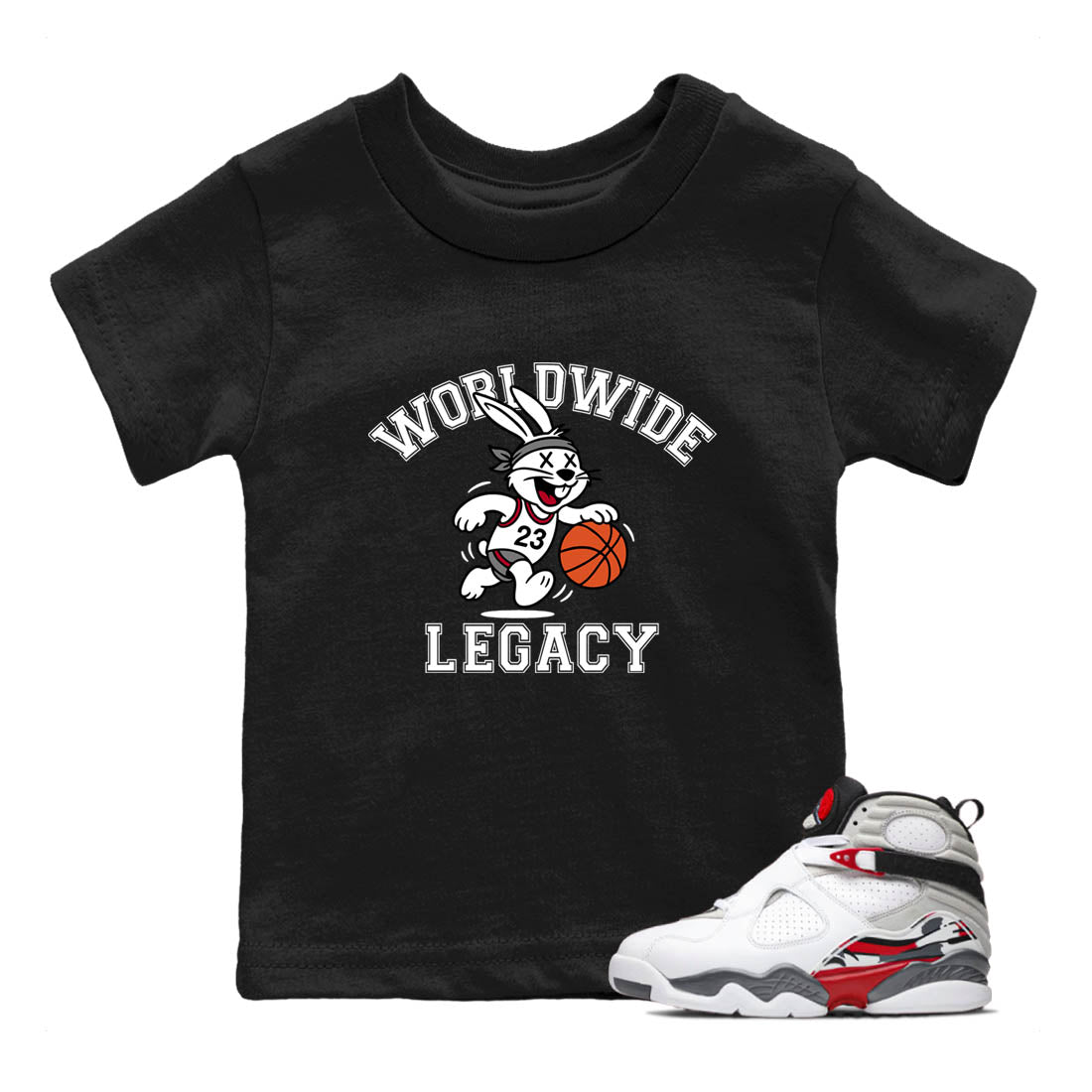Sneaker Threads  Sneaker Tees To Match Air Jordan 8 Bunny  Worldwide Legacy Youth Graphic Tee Black 1. Perfect for Jordan releases 2025 colorways.