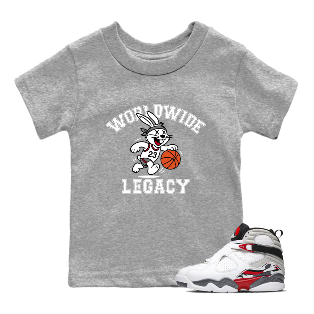 Sneaker Threads  Sneaker Tees To Match Air Jordan 8 Bunny  Worldwide Legacy Youth Graphic Tee Heather Grey 1. Perfect for Jordan releases 2025 colorways.