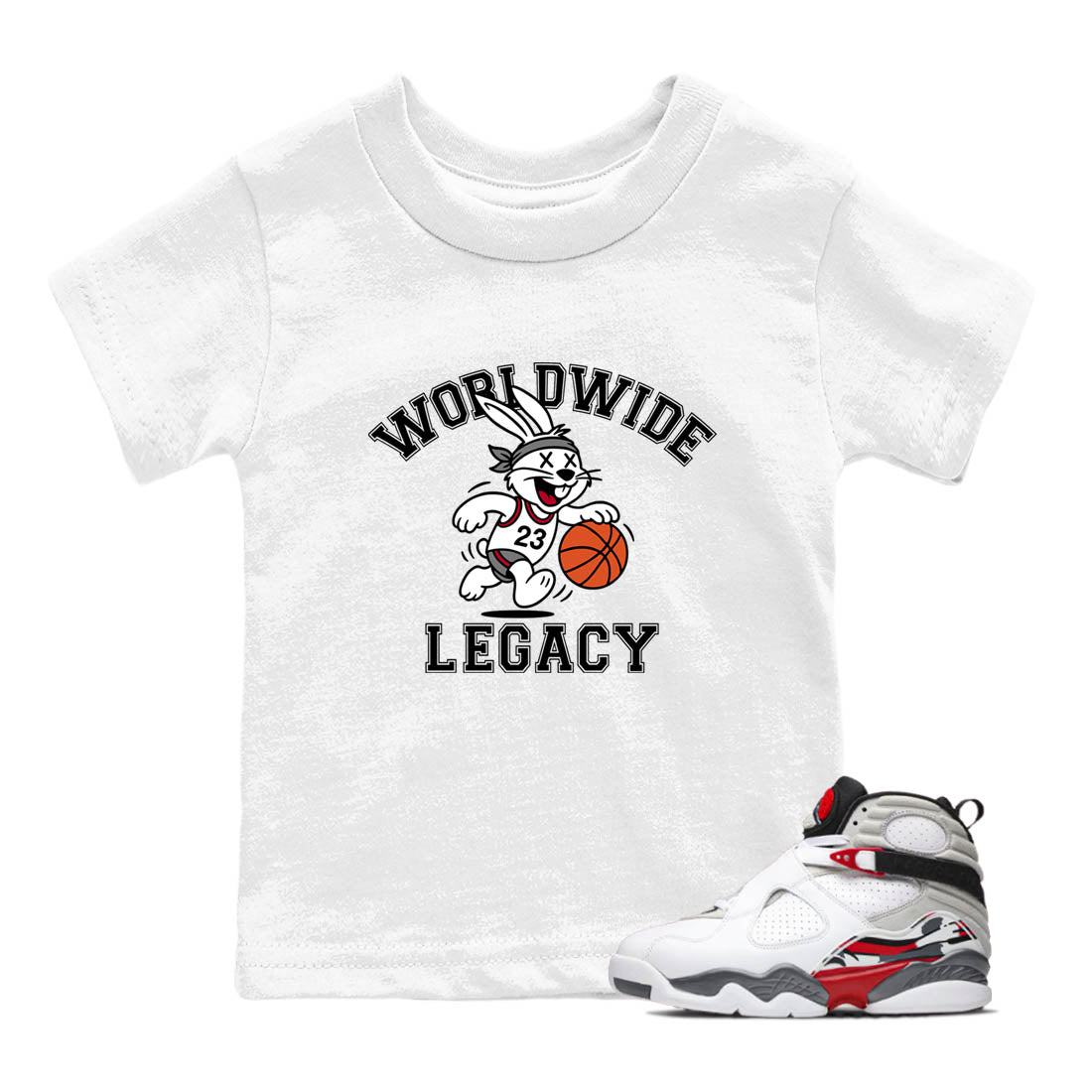 Sneaker Threads  Sneaker Tees To Match Air Jordan 8 Bunny  Worldwide Legacy Youth Graphic Tee White 1. Perfect for Jordan releases 2025 colorways.
