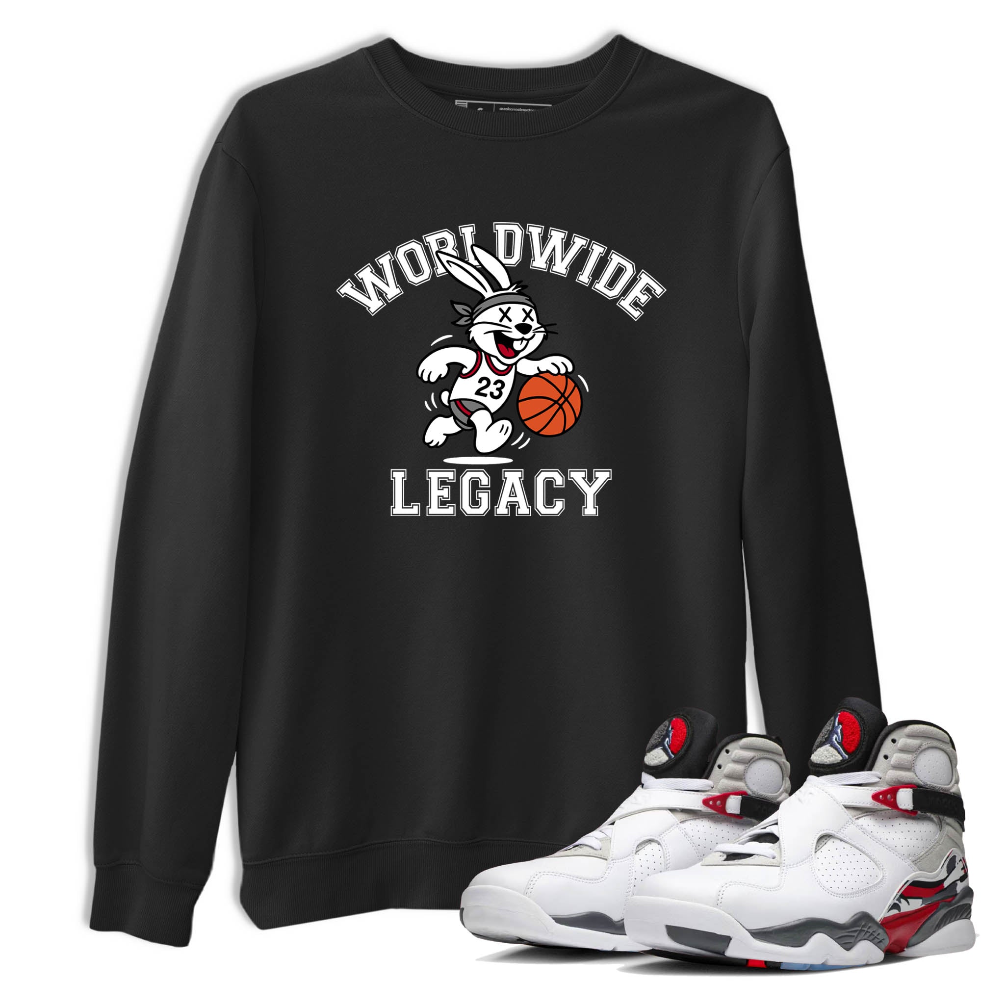 Sneaker Threads  Sneaker Tees To Match Air Jordan 8 Bunny  Worldwide Legacy Graphic Tee Black 1. Perfect for Jordan releases 2025 colorways.