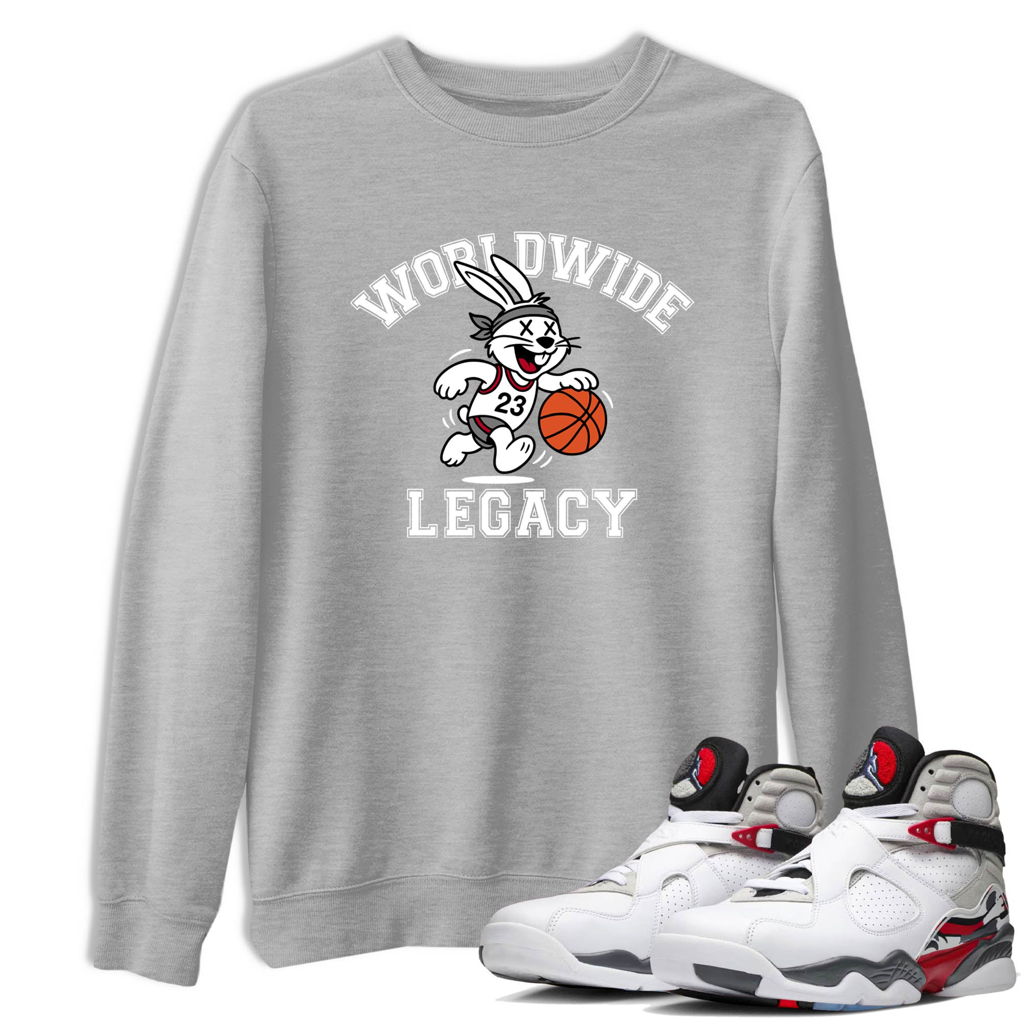 Sneaker Threads  Sneaker Tees To Match Air Jordan 8 Bunny  Worldwide Legacy Graphic Tee Heather Grey 1. Perfect for Jordan releases 2025 colorways.