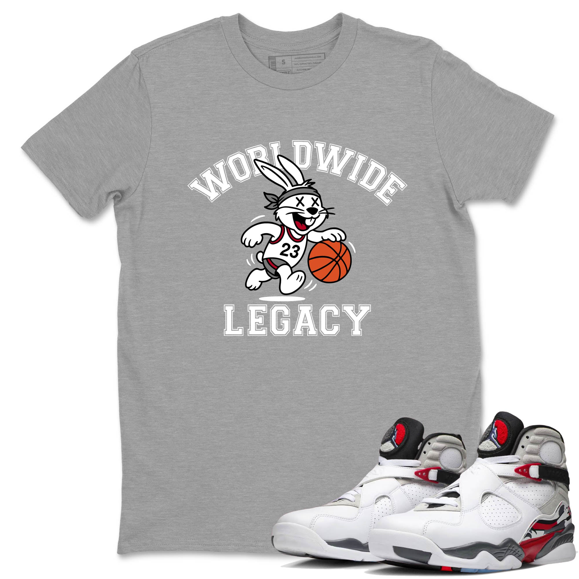 Sneaker Threads  Sneaker Tees To Match Air Jordan 8 Bunny  Worldwide Legacy Graphic Tee Heather Grey 1. Perfect for Jordan releases 2025 colorways.