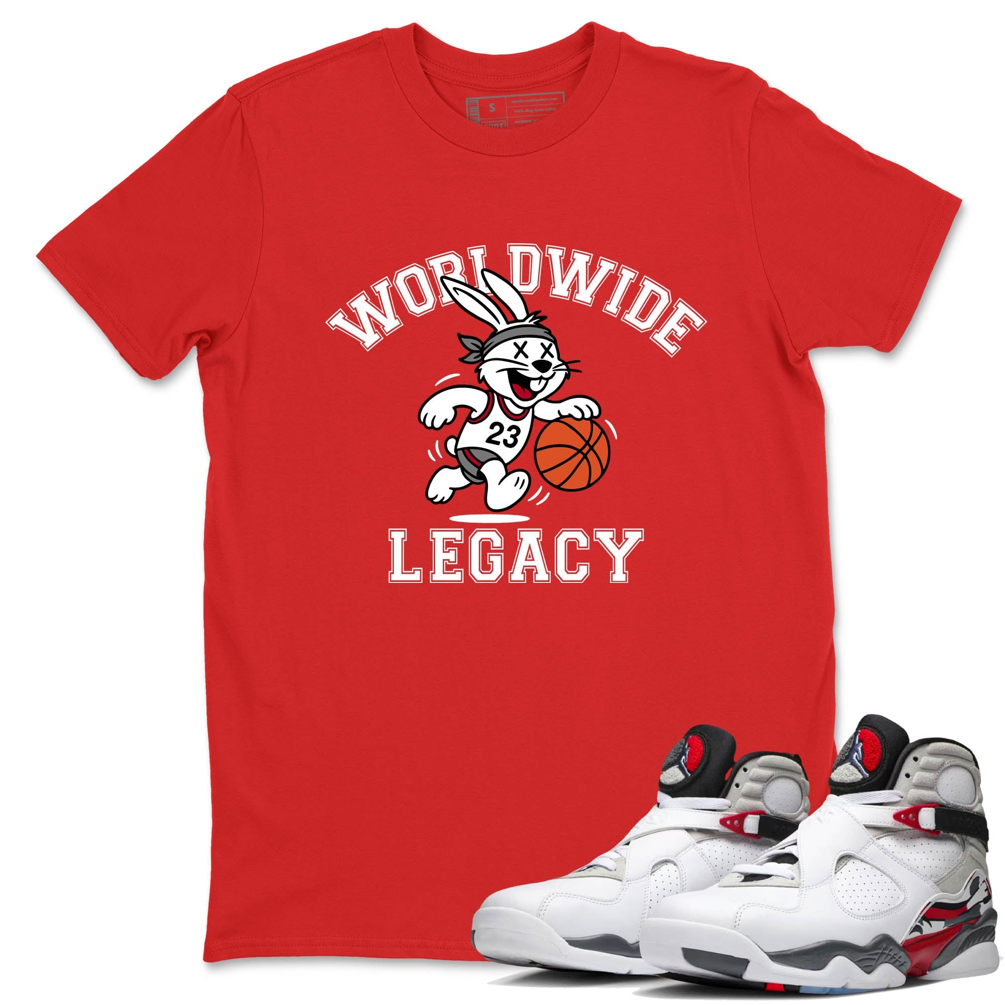 Sneaker Threads  Sneaker Tees To Match Air Jordan 8 Bunny  Worldwide Legacy Graphic Tee Red 1. Perfect for Jordan releases 2025 colorways.