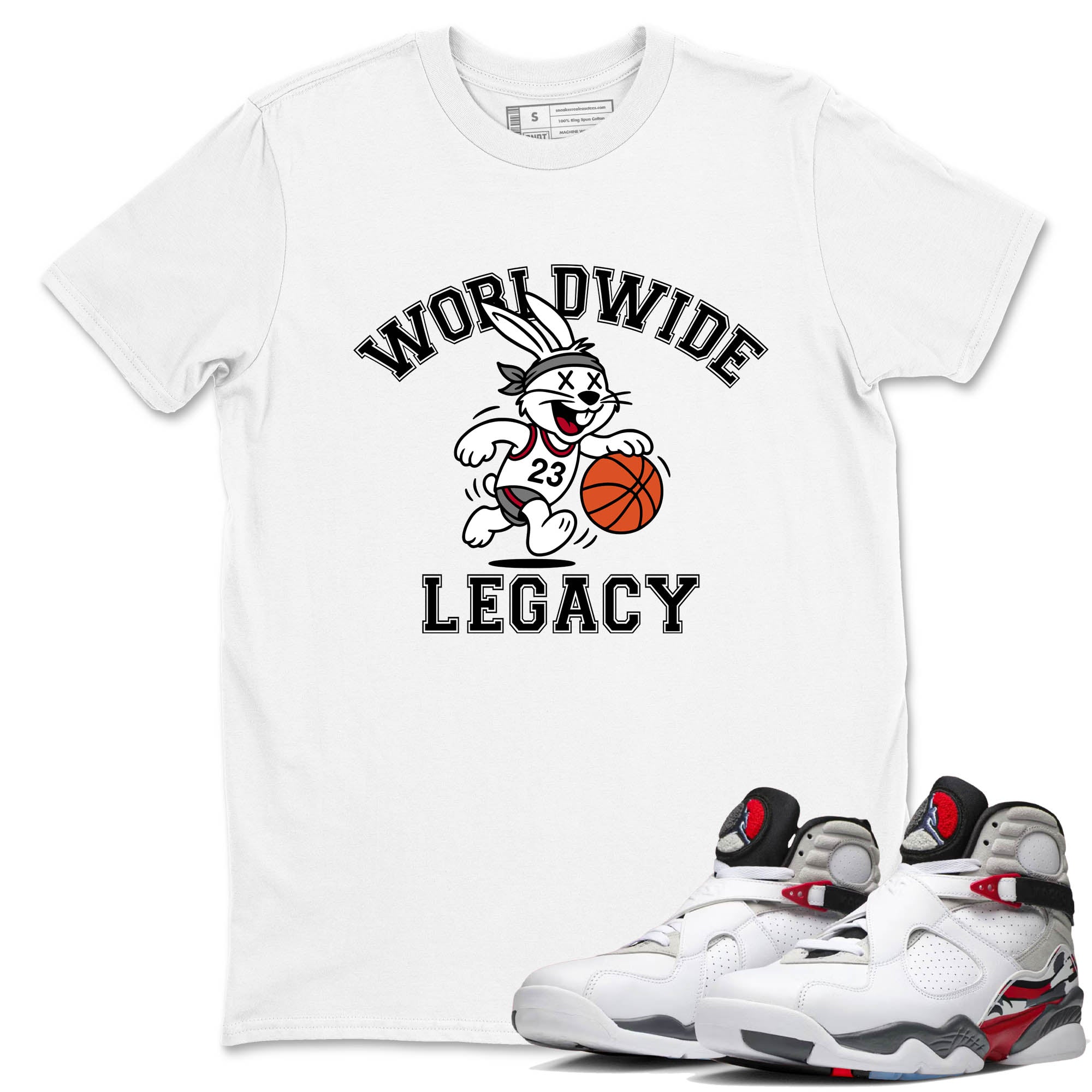 Sneaker Threads  Sneaker Tees To Match Air Jordan 8 Bunny  Worldwide Legacy Graphic Tee White 1. Perfect for Jordan releases 2025 colorways.