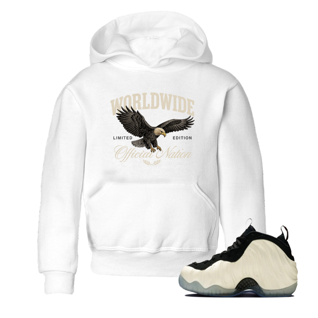 Sneaker Threads  Sneaker Tees To Match Air Foamposite One Pearl  Worldwide Official Nation Youth Graphic Tee White 1. Perfect for Jordan releases 2025 colorways.