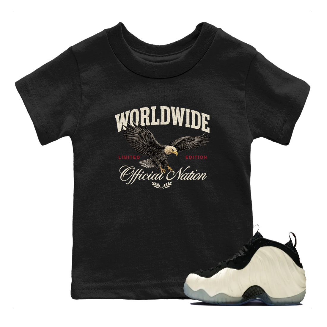 Sneaker Threads  Sneaker Tees To Match Air Foamposite One Pearl  Worldwide Official Nation Youth Graphic Tee Black 1. Perfect for Jordan releases 2025 colorways.