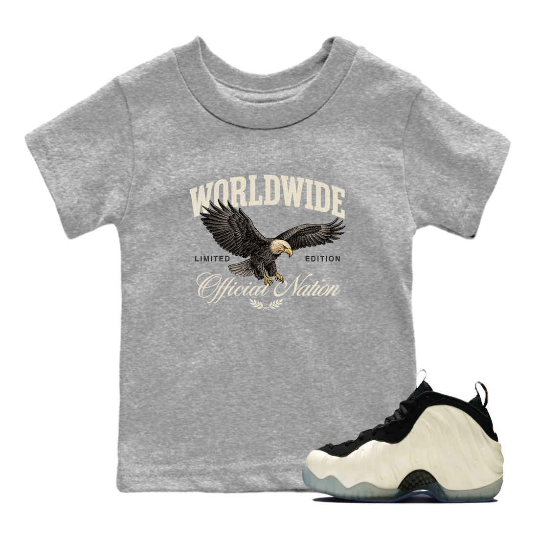 Sneaker Threads  Sneaker Tees To Match Air Foamposite One Pearl  Worldwide Official Nation Youth Graphic Tee Heather Grey 1. Perfect for Jordan releases 2025 colorways.
