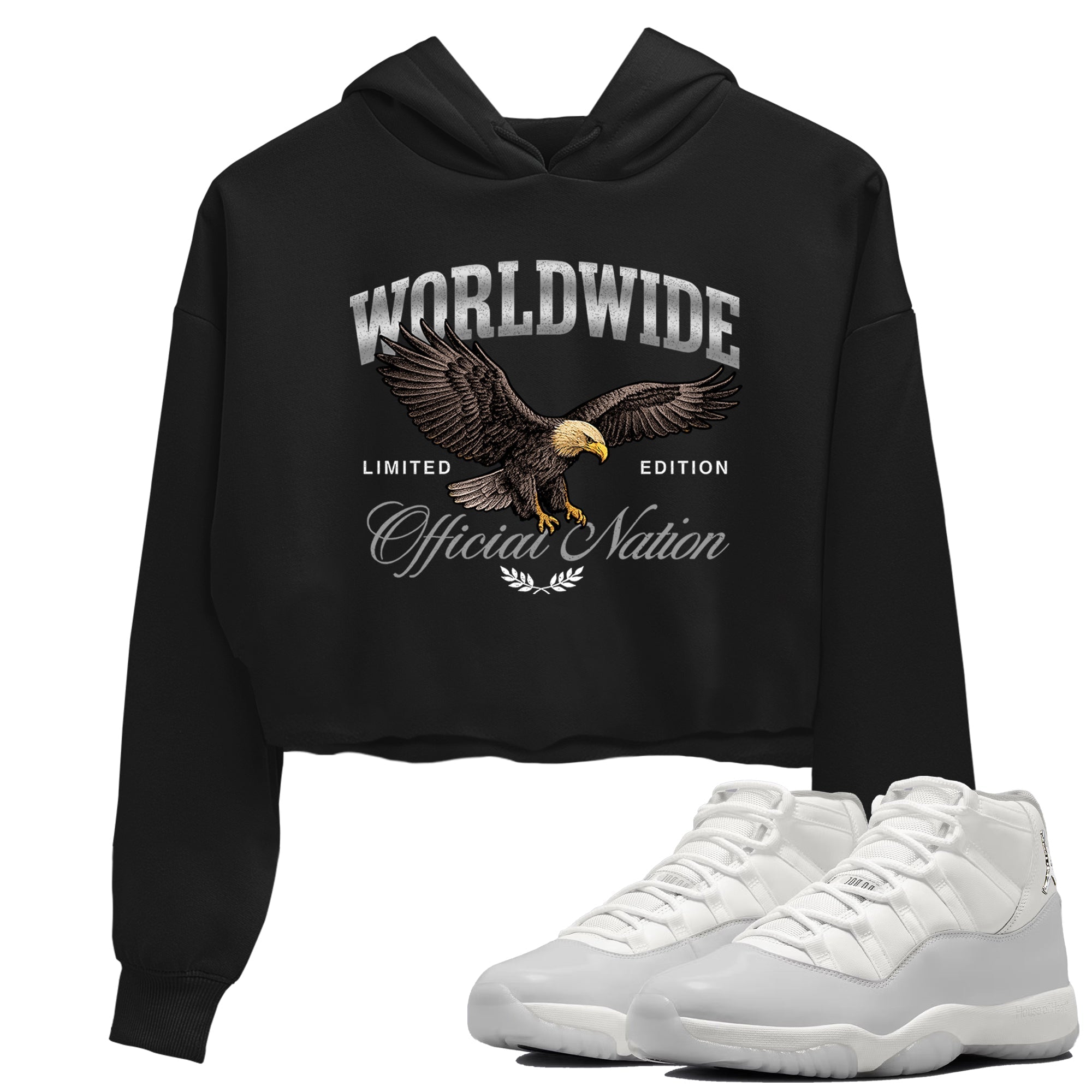 11s Grand Finale Sneaker match tees  Sneaker Tees To Match Jordan 11 Grand Finale Sneakers  Worldwide Official Nation Crop Graphic T-Shirt Black 1