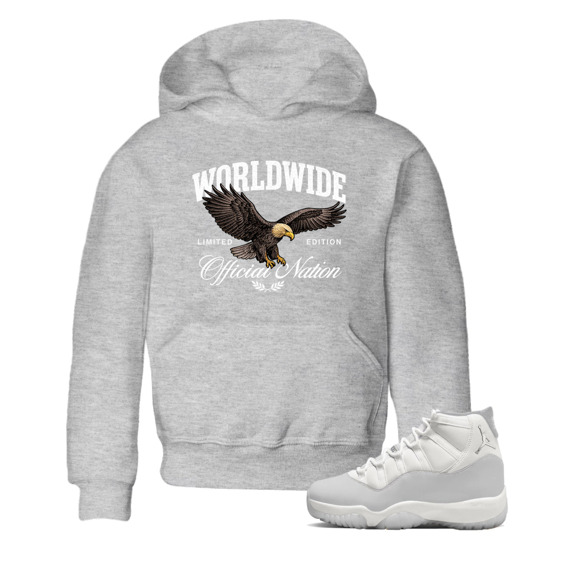 11s Grand Finale Sneaker match tees  Sneaker Tees To Match Jordan 11 Grand Finale Sneakers  Worldwide Official Nation Kids Graphic T-Shirt Heather Grey 1