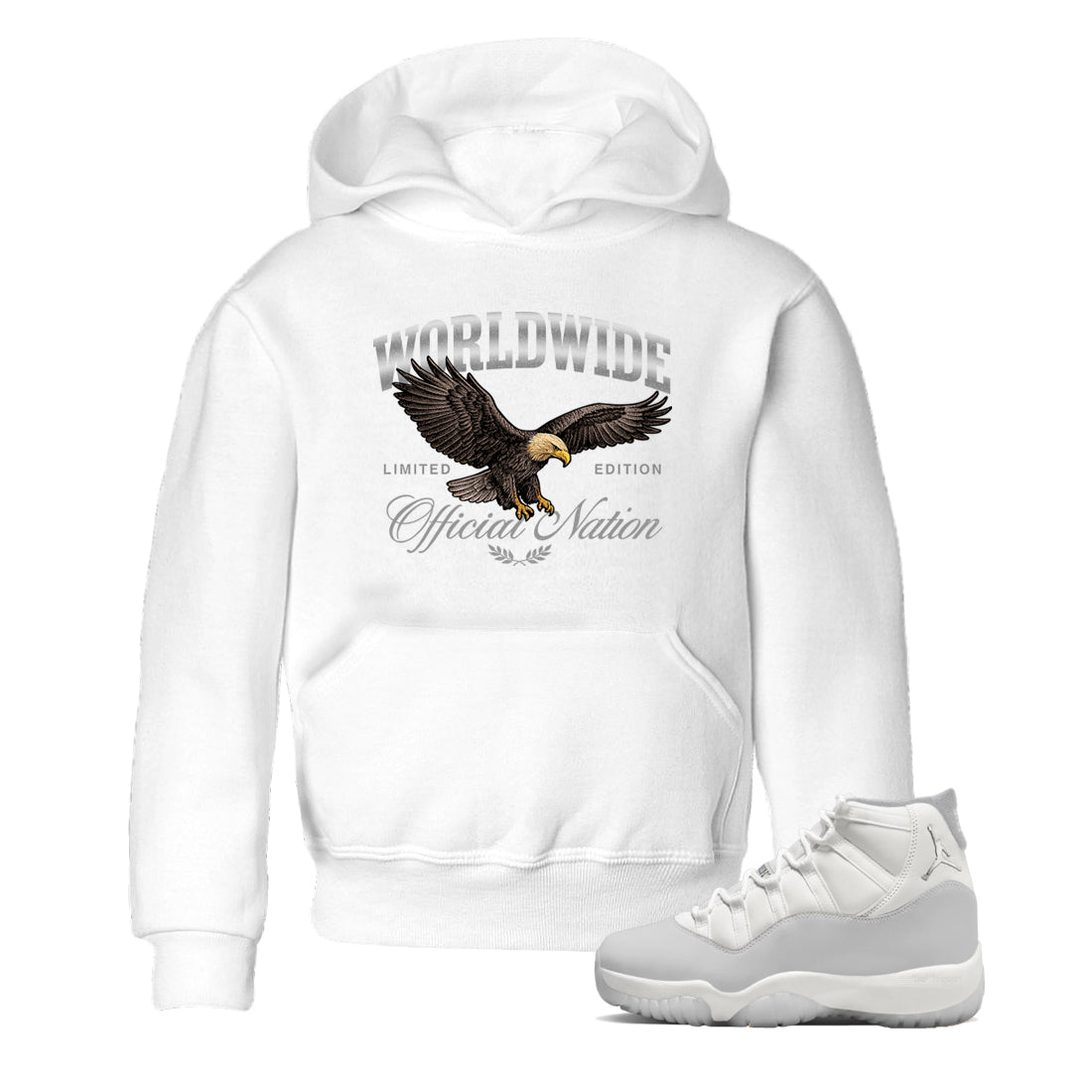 11s Grand Finale Sneaker match tees  Sneaker Tees To Match Jordan 11 Grand Finale Sneakers  Worldwide Official Nation Kids Graphic T-Shirt White 1