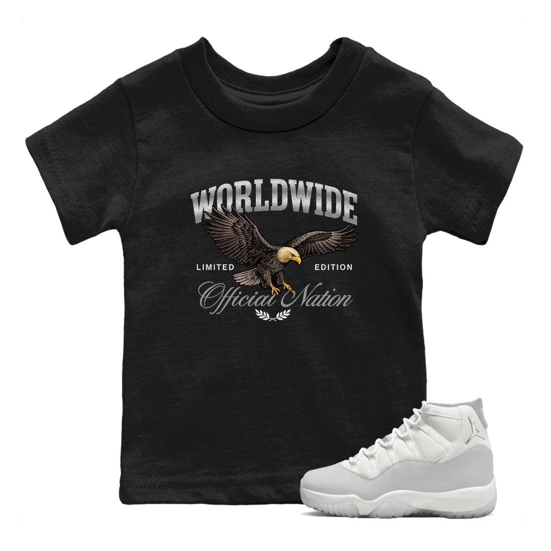 11s Grand Finale Sneaker match tees  Sneaker Tees To Match Jordan 11 Grand Finale Sneakers  Worldwide Official Nation Kids Graphic T-Shirt Black 1