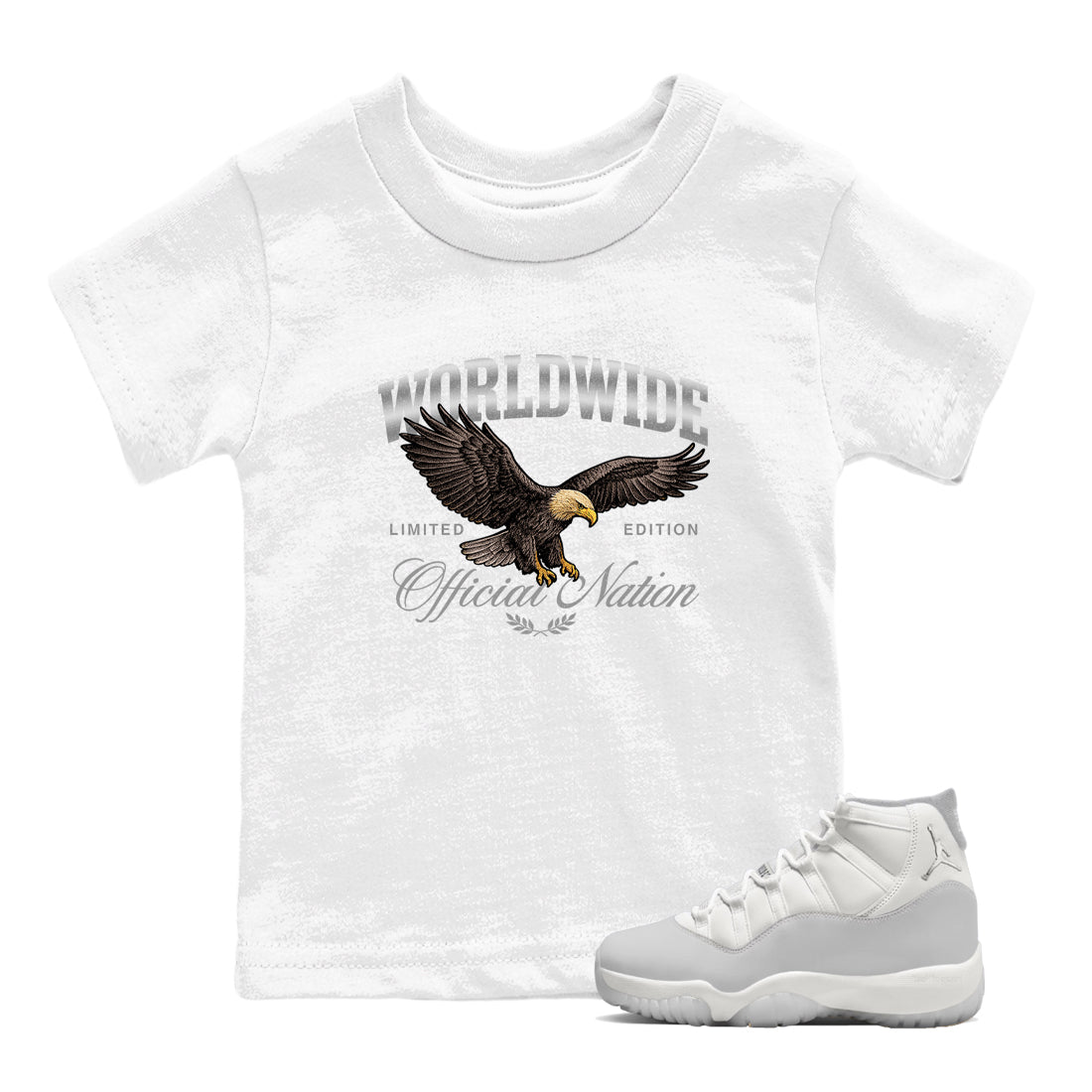 11s Grand Finale Sneaker match tees  Sneaker Tees To Match Jordan 11 Grand Finale Sneakers  Worldwide Official Nation Kids Graphic T-Shirt White 1