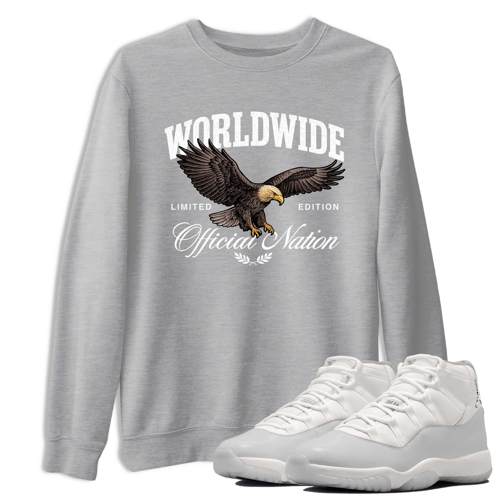 11s Grand Finale Sneaker match tees  Sneaker Tees To Match Jordan 11 Grand Finale Sneakers  Worldwide Official Nation Graphic Tee Heather Grey 1